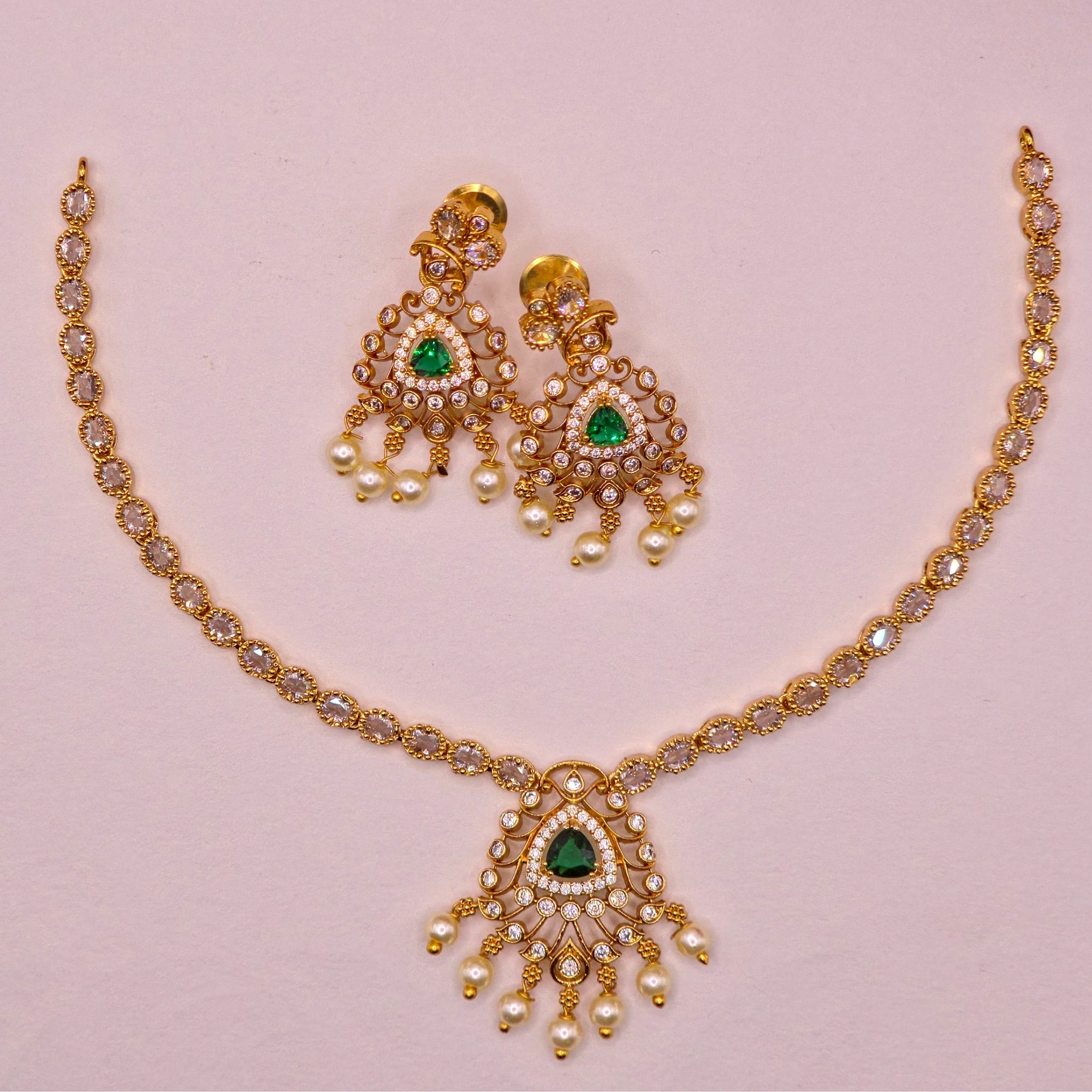 Emerald Pearl Chandbali Necklace Set
