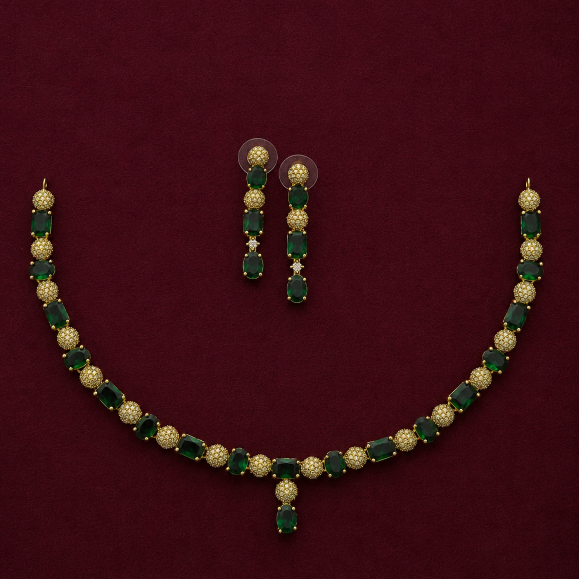 Elegant Emerald Green CZ Necklace Set