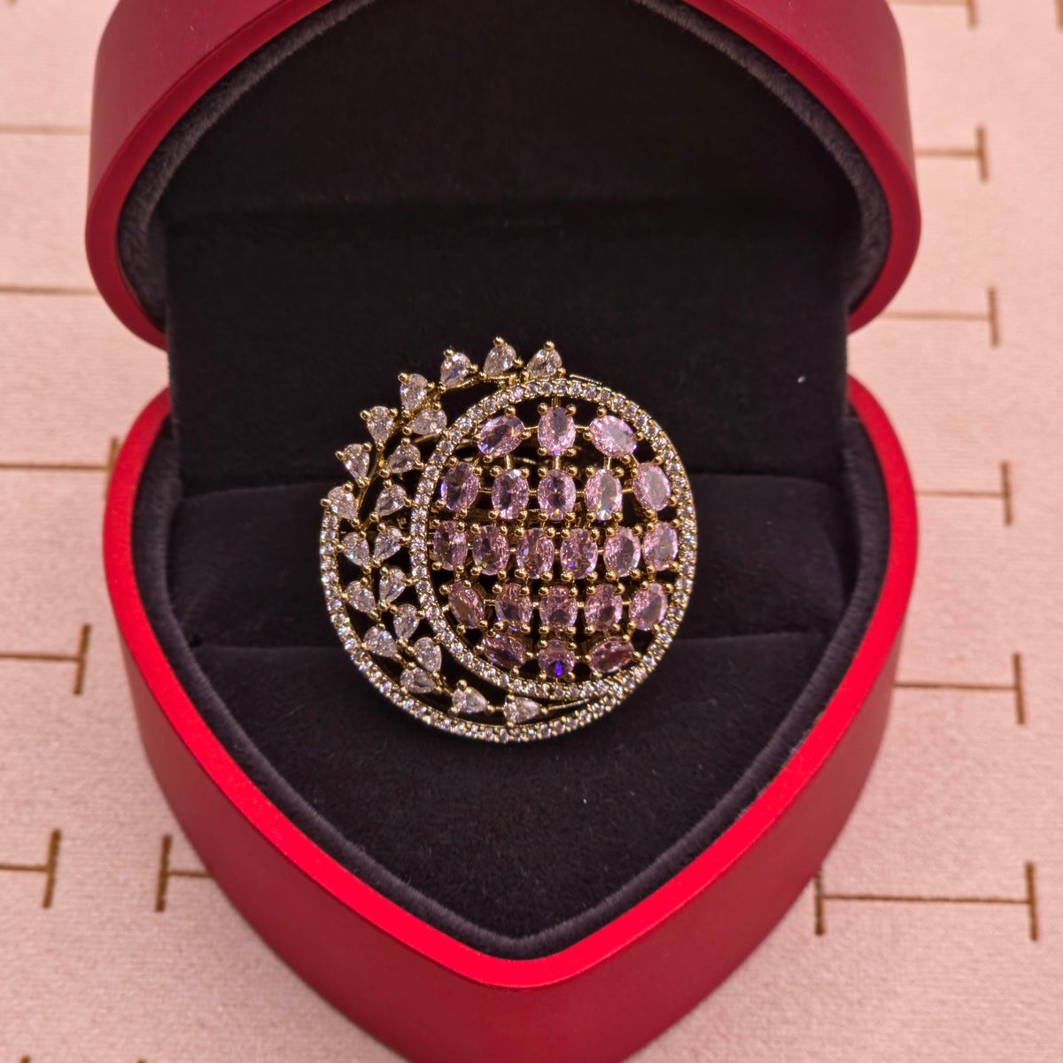 Pink CZ Peacock Ring