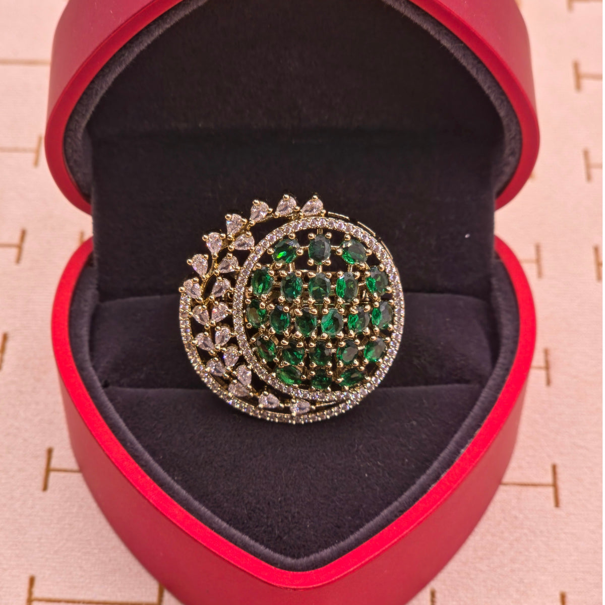 Emerald Floral Lattice Statement Ring