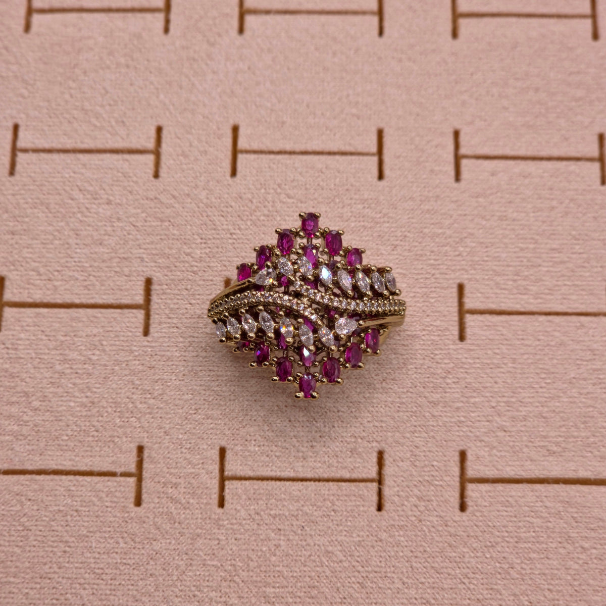 Ruby Pink Floral Statement Ring