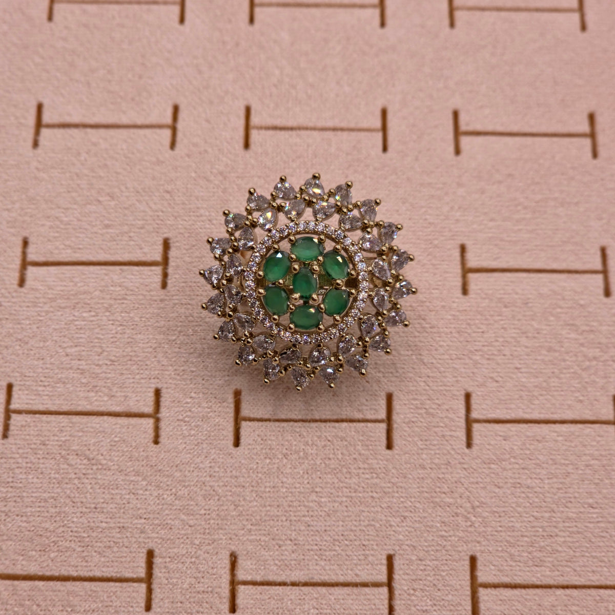 Emerald Floral Halo Statement Ring