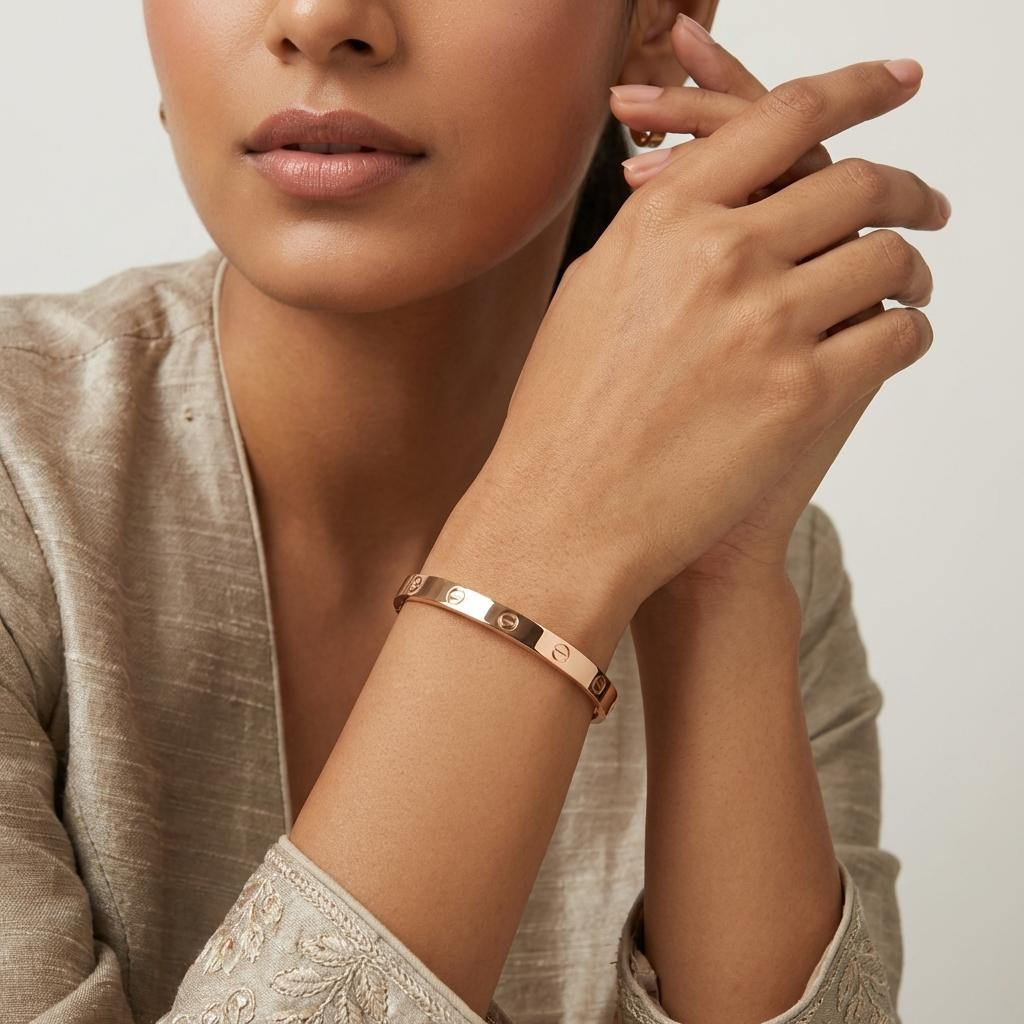 Screw Motif Slim Rose Gold Bracelet