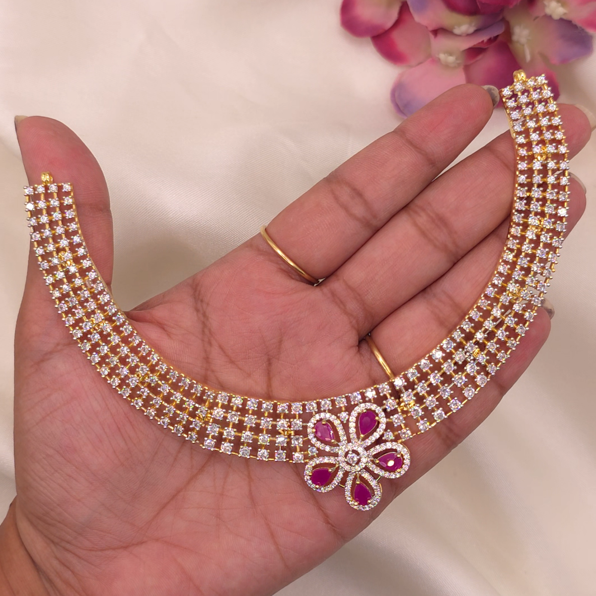 Ruby Bloom Lattice Necklace Set