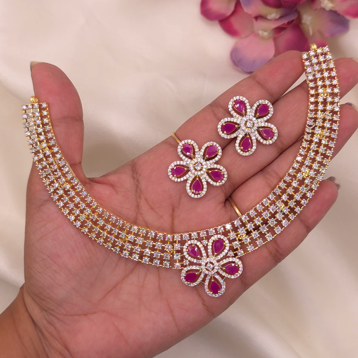 Ruby Bloom Lattice Necklace Set