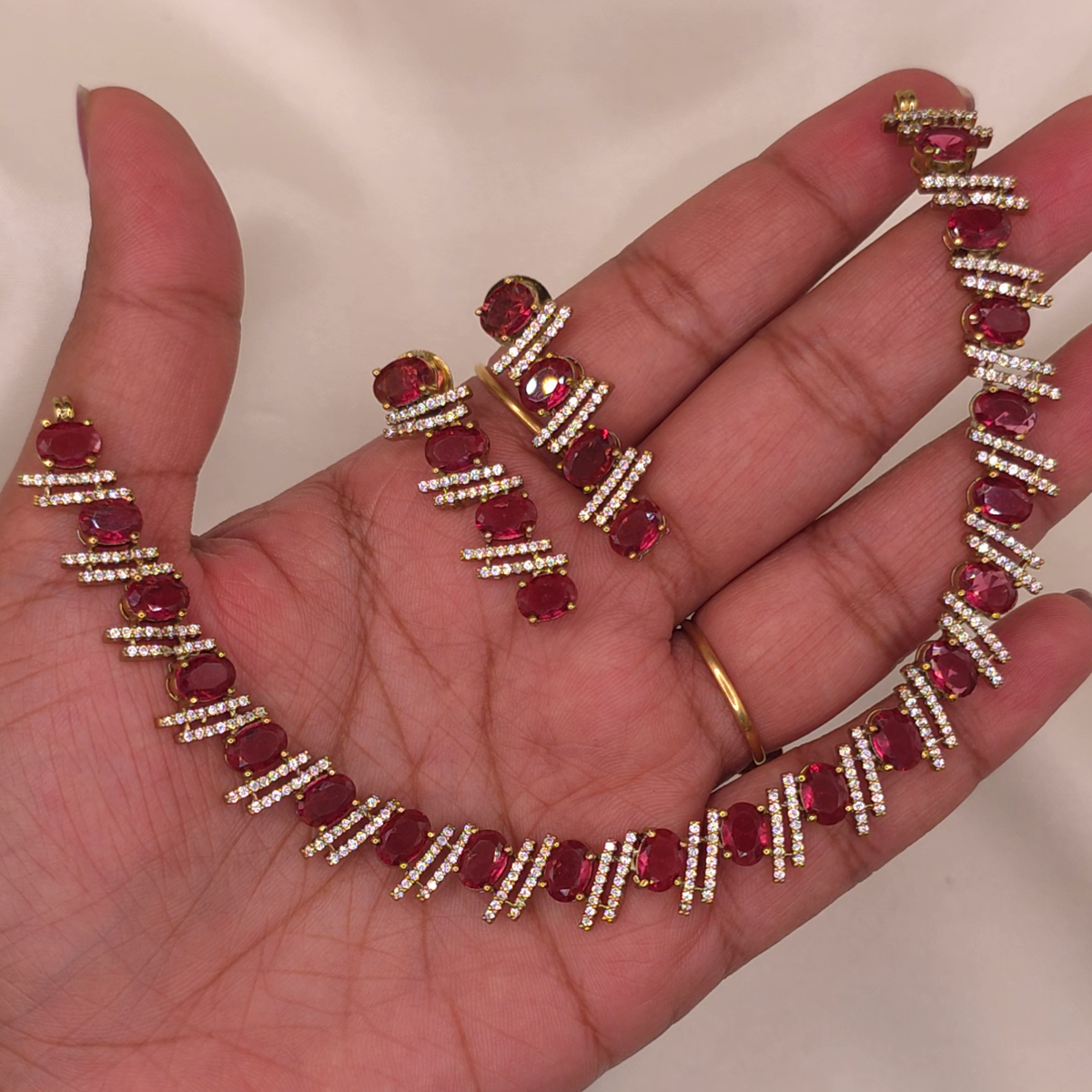 Ruby Oval CZ Necklace Set
