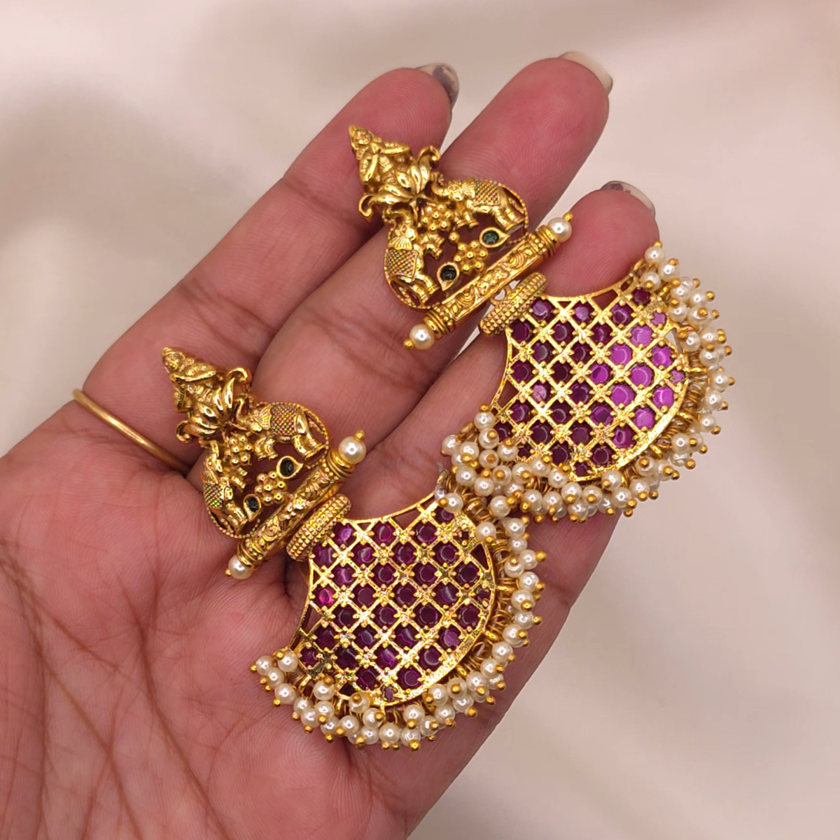 Ruby Lattice Jhumka Necklace Set
