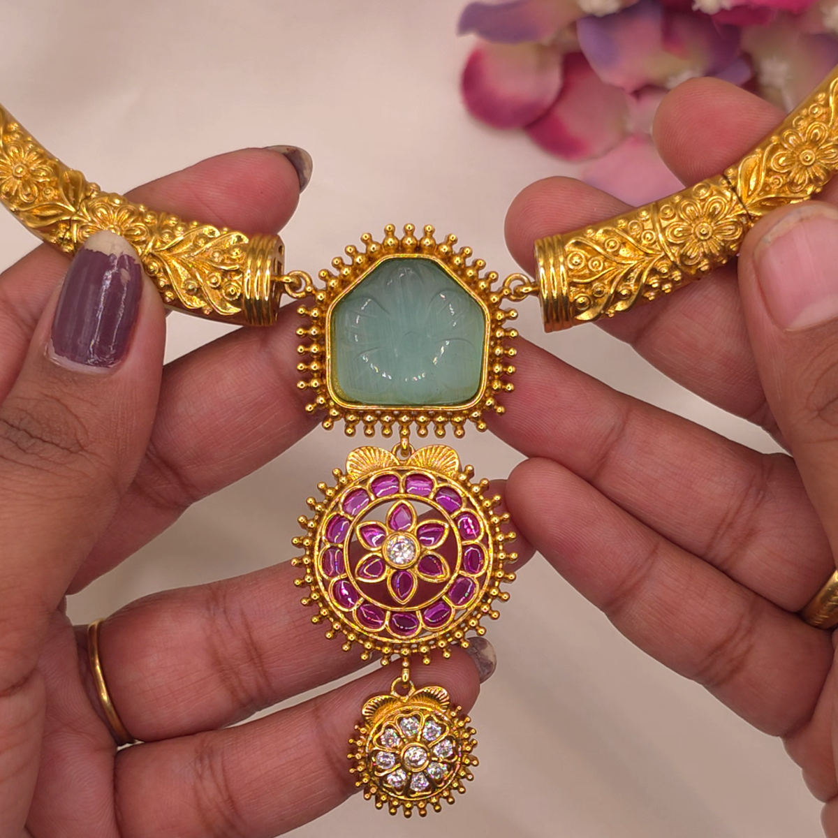 Mint Green Floral Necklace Set