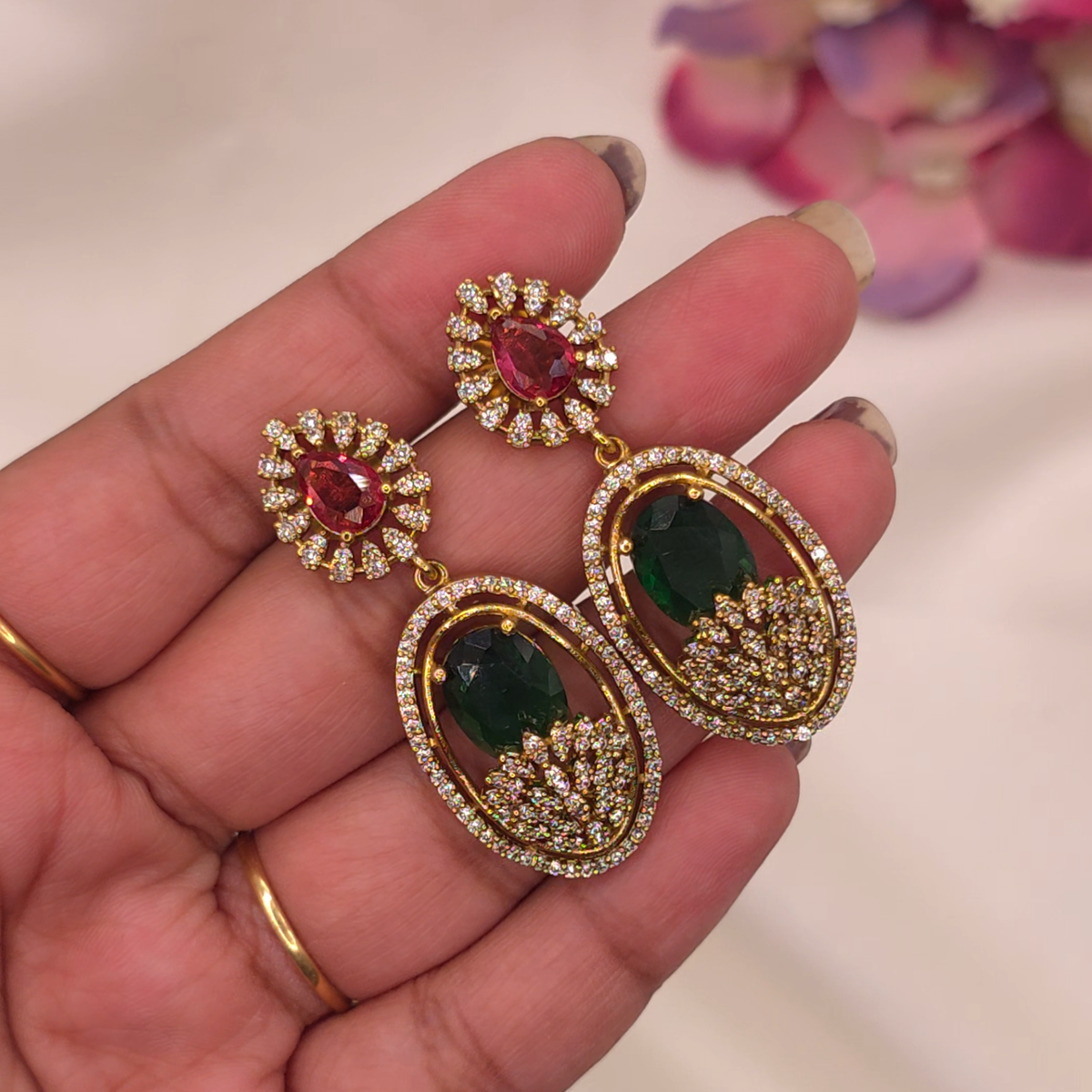Ruby Emerald Leaf Cascade Set