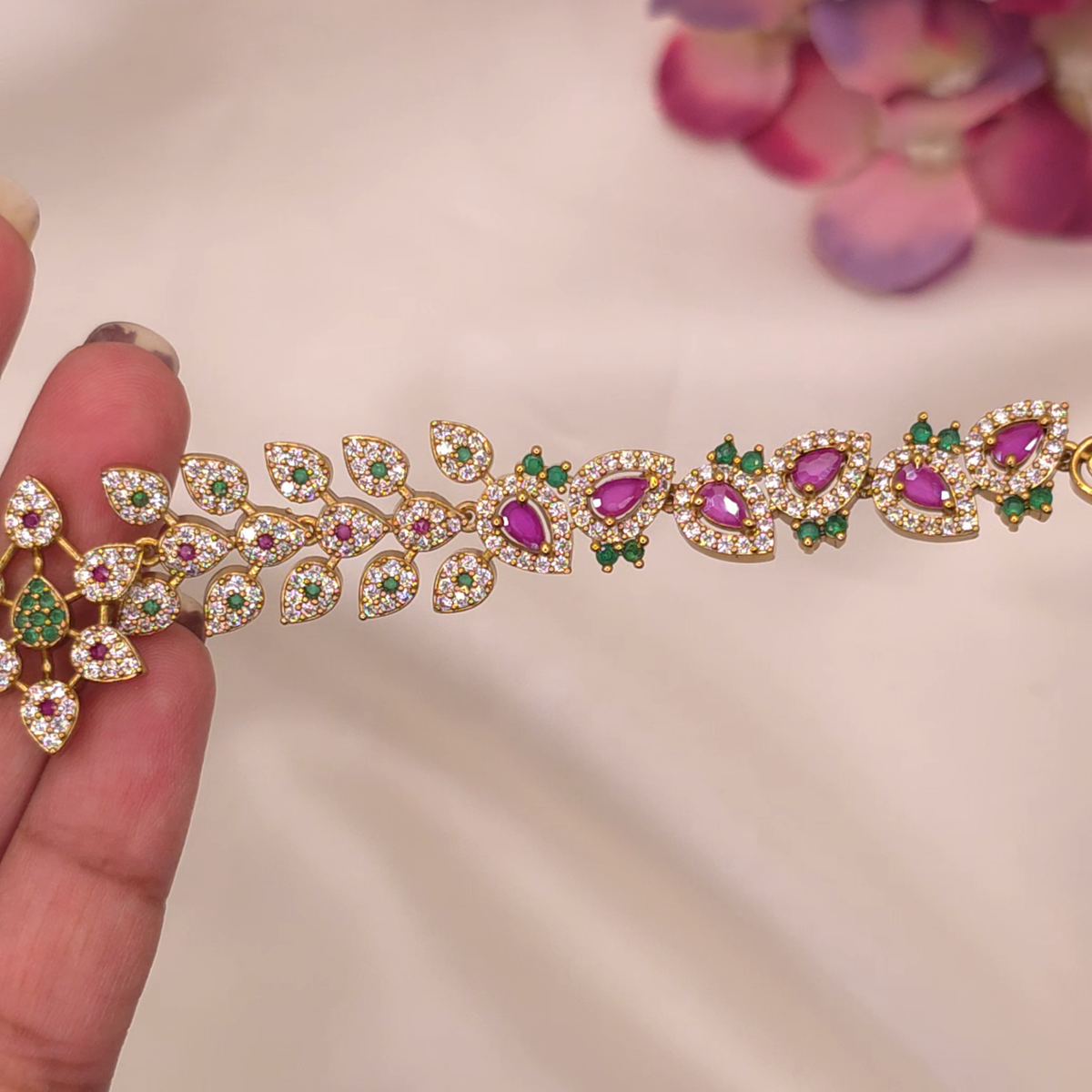 Ruby Emerald Leaf Necklace Set
