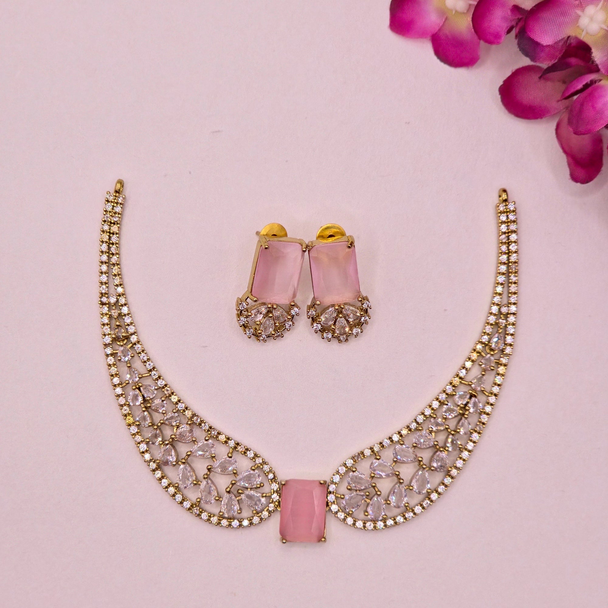Pastel Pink CZ Premium Bridal Hasli Neckpiece