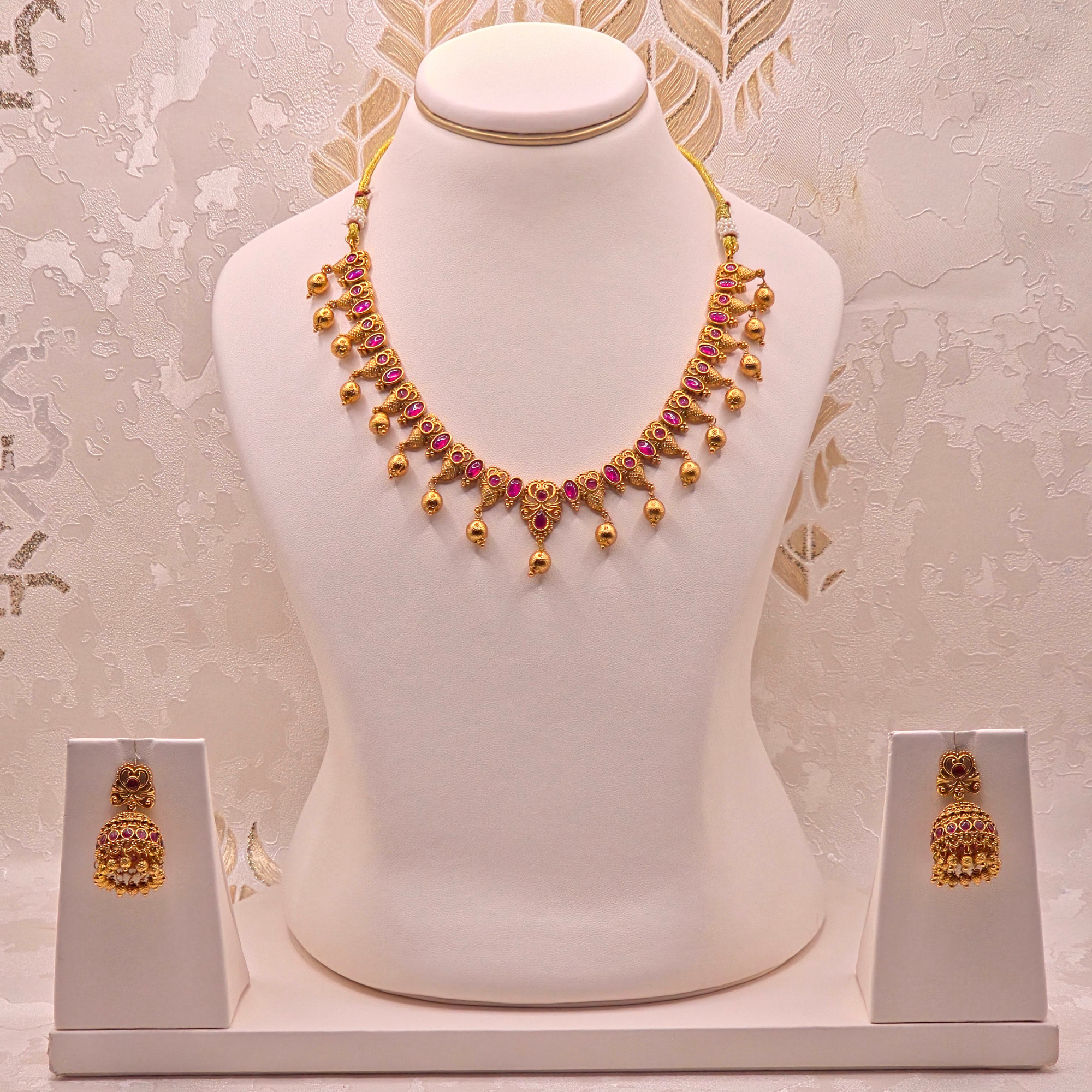 Ruby Peacock Gold Necklace Set