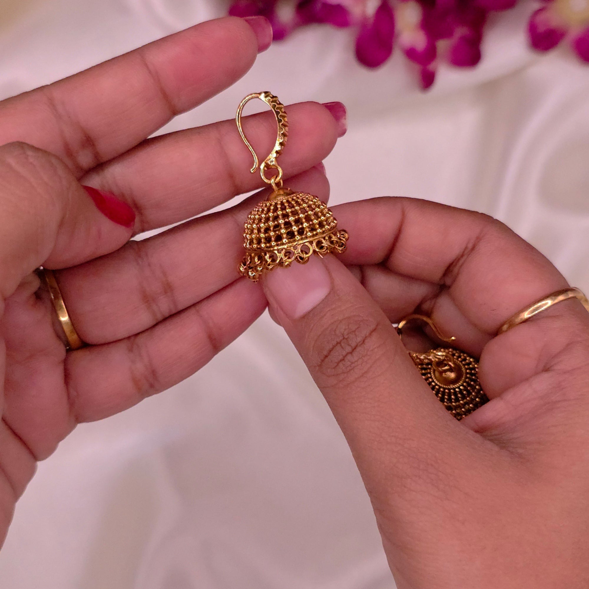 Antique Gold Leaf Jhumka Earrings