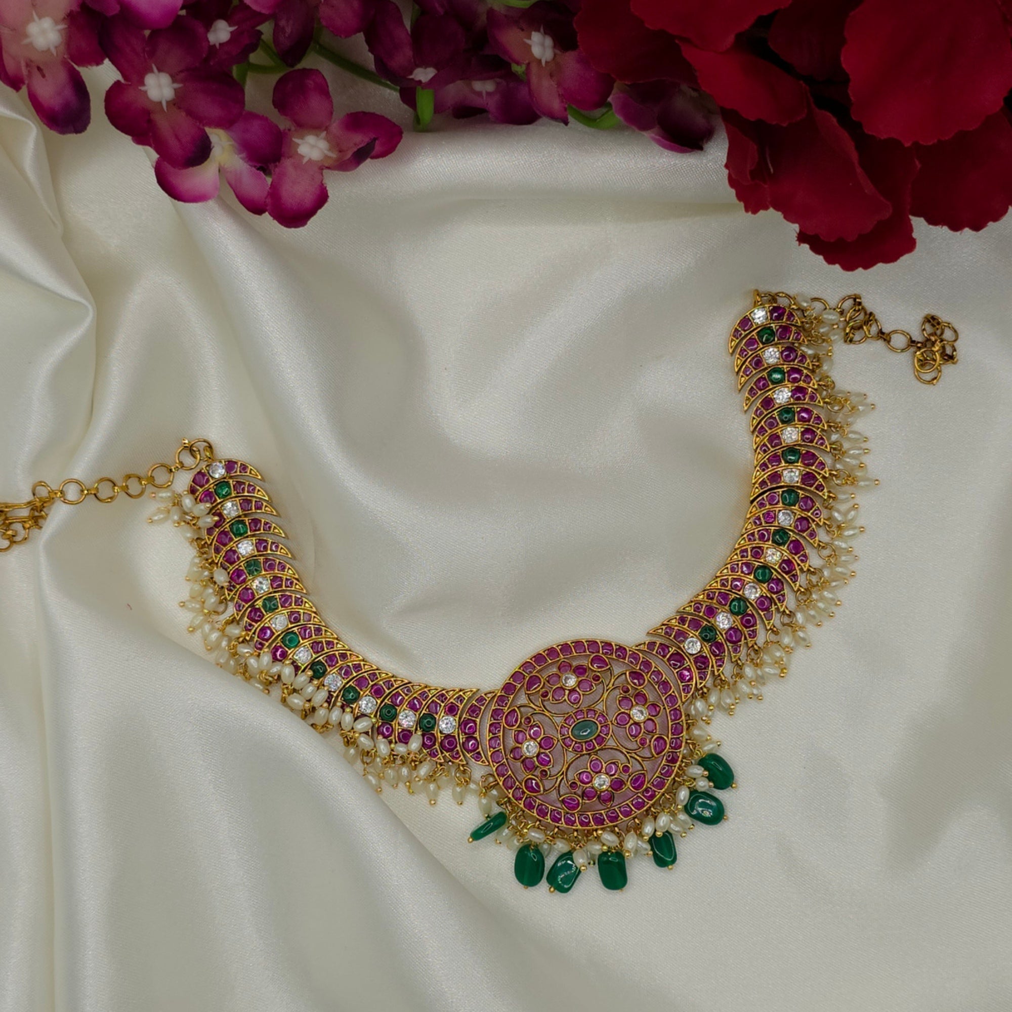 Ruby Kempu Rice Pearl Drop Choker Set
