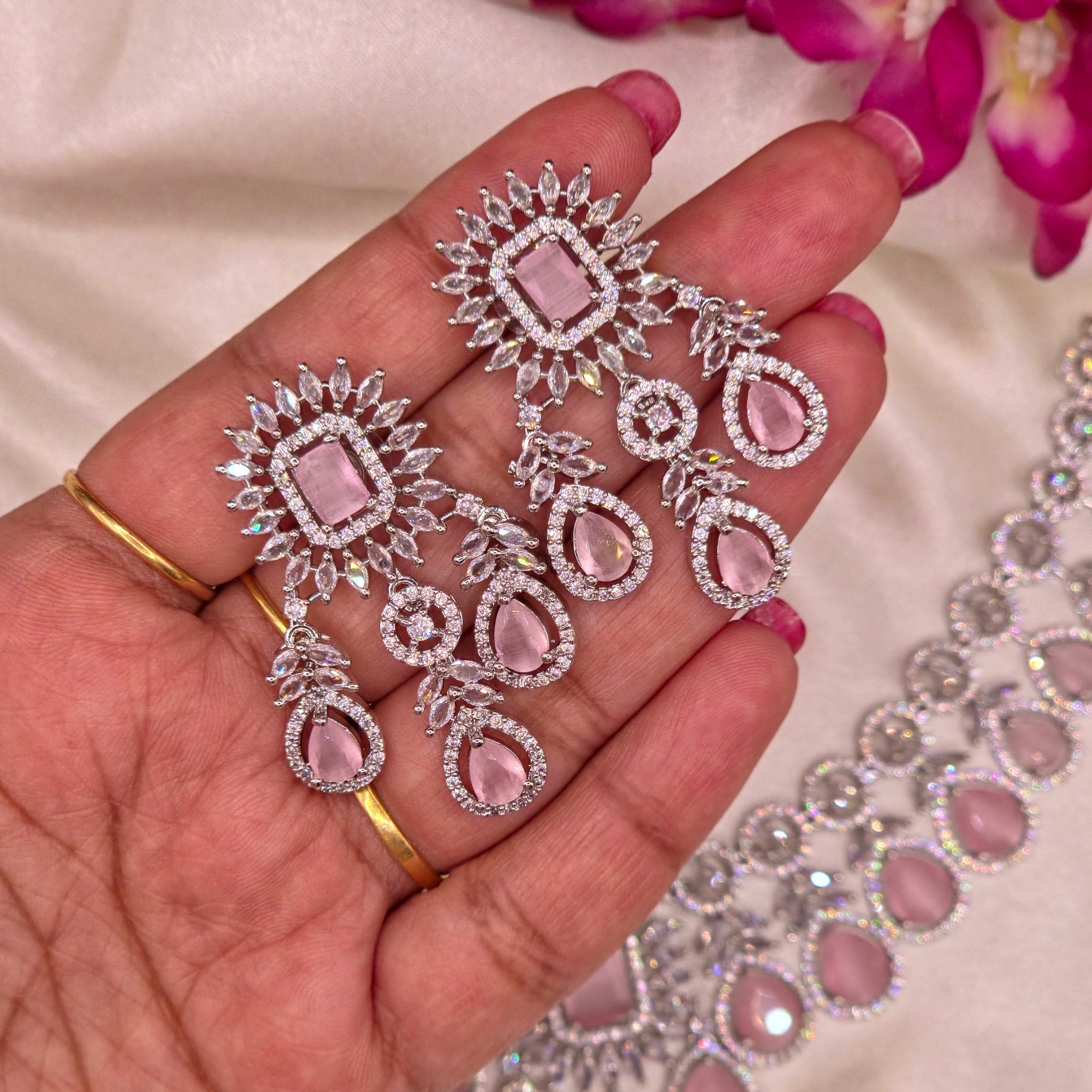 Elegant Pink Pastel Grand CZ Bridal set / Party wear