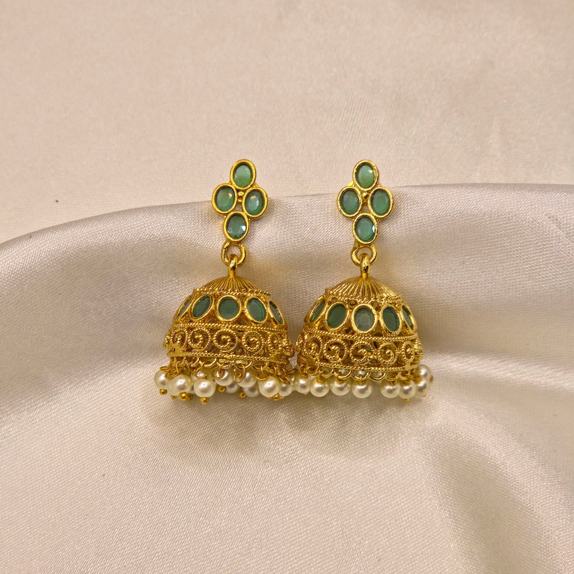 Emerald Pearl Antique Jhumka Set