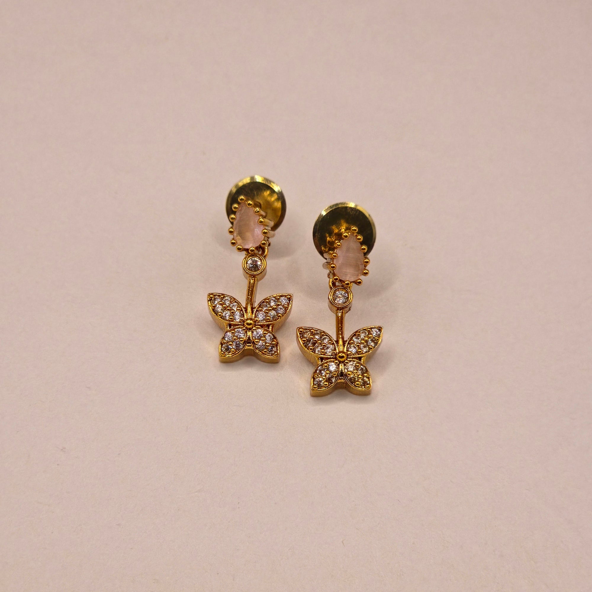 CZ Butterfly Rose Quartz Drop Earrings