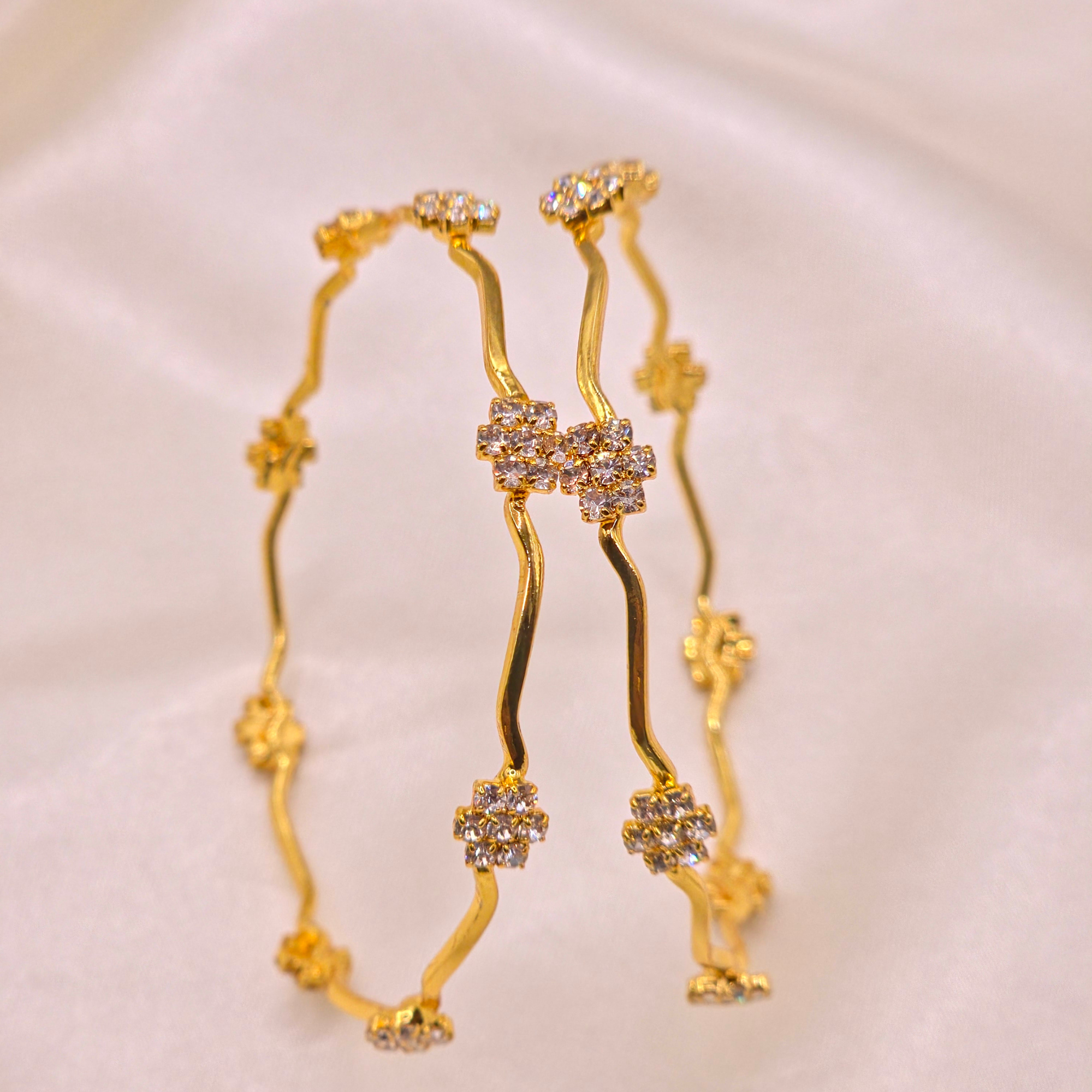 CZ Floral Station Bangle Set