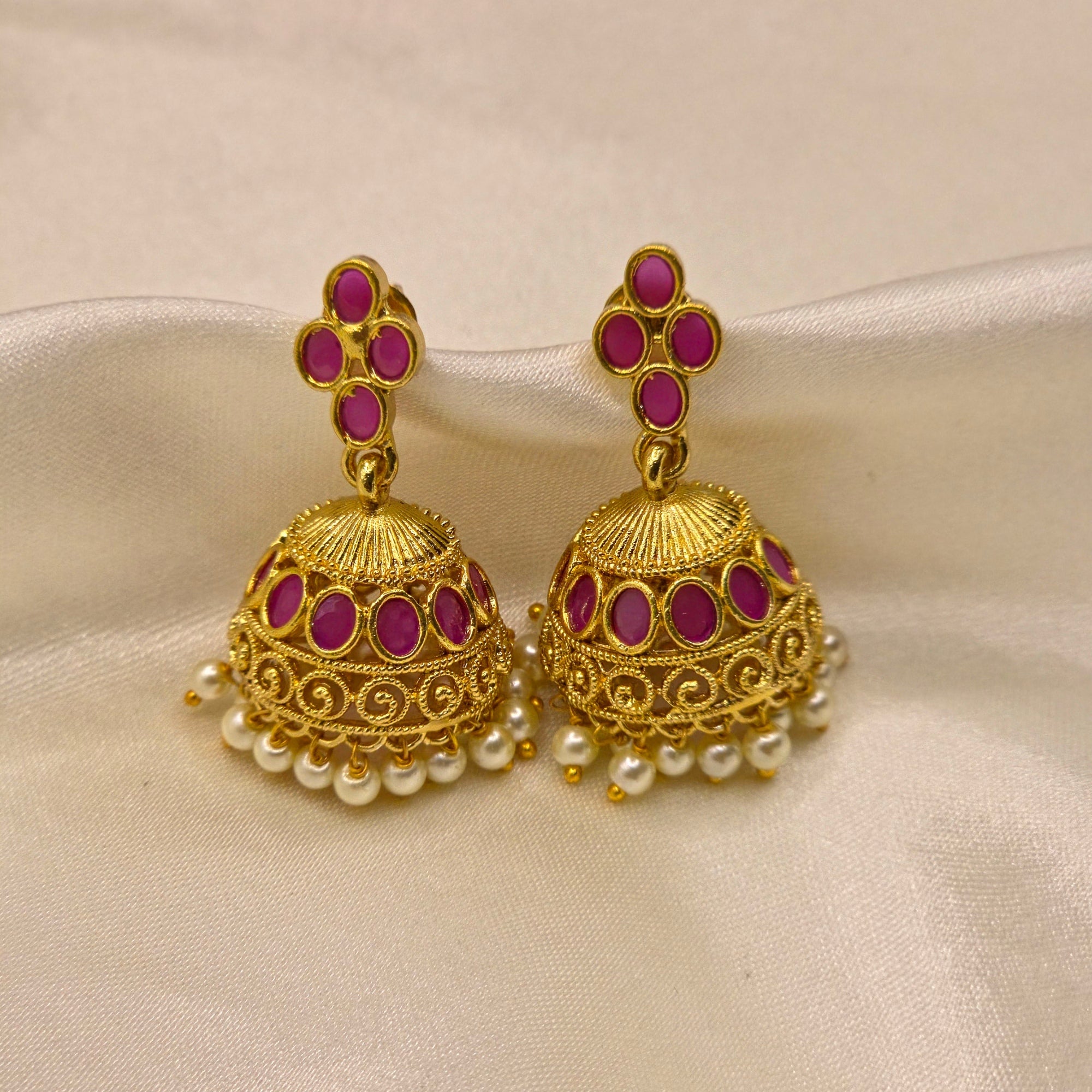 Ruby Pearl Antique Jhumka Set