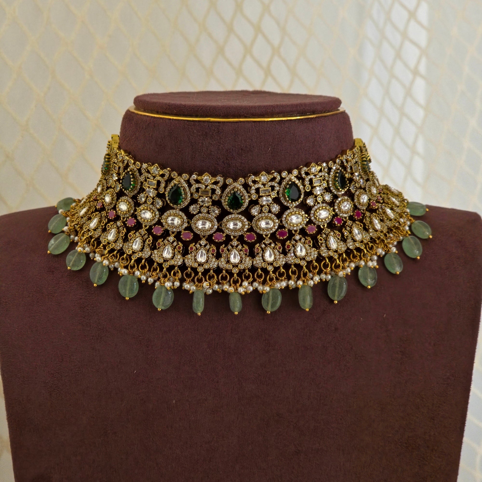 Grandeur Victorian Moissanite 4 Layer Bridal Choker Set