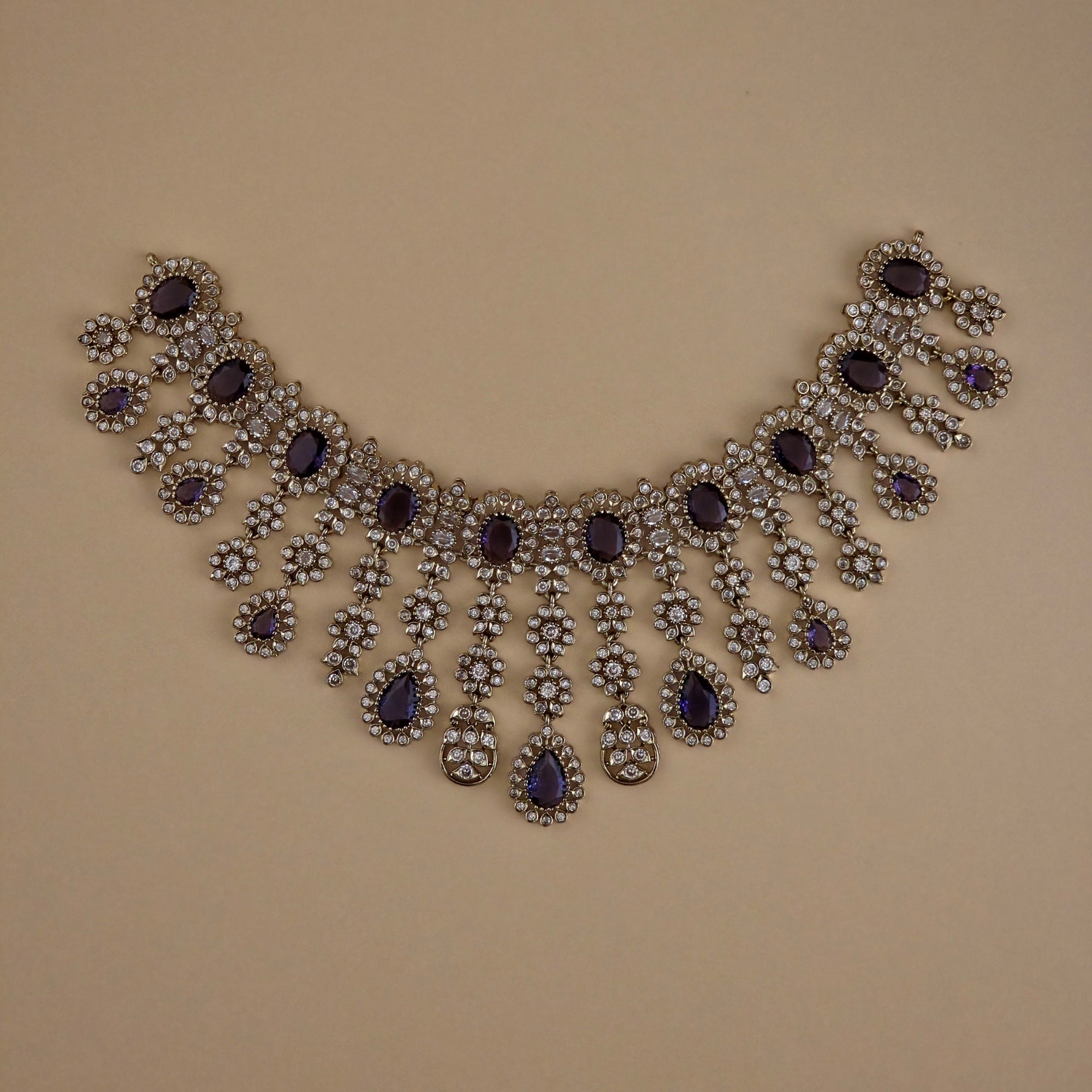 Grand Victorian 3 Layer Purple Drop Neckpiece with Earring