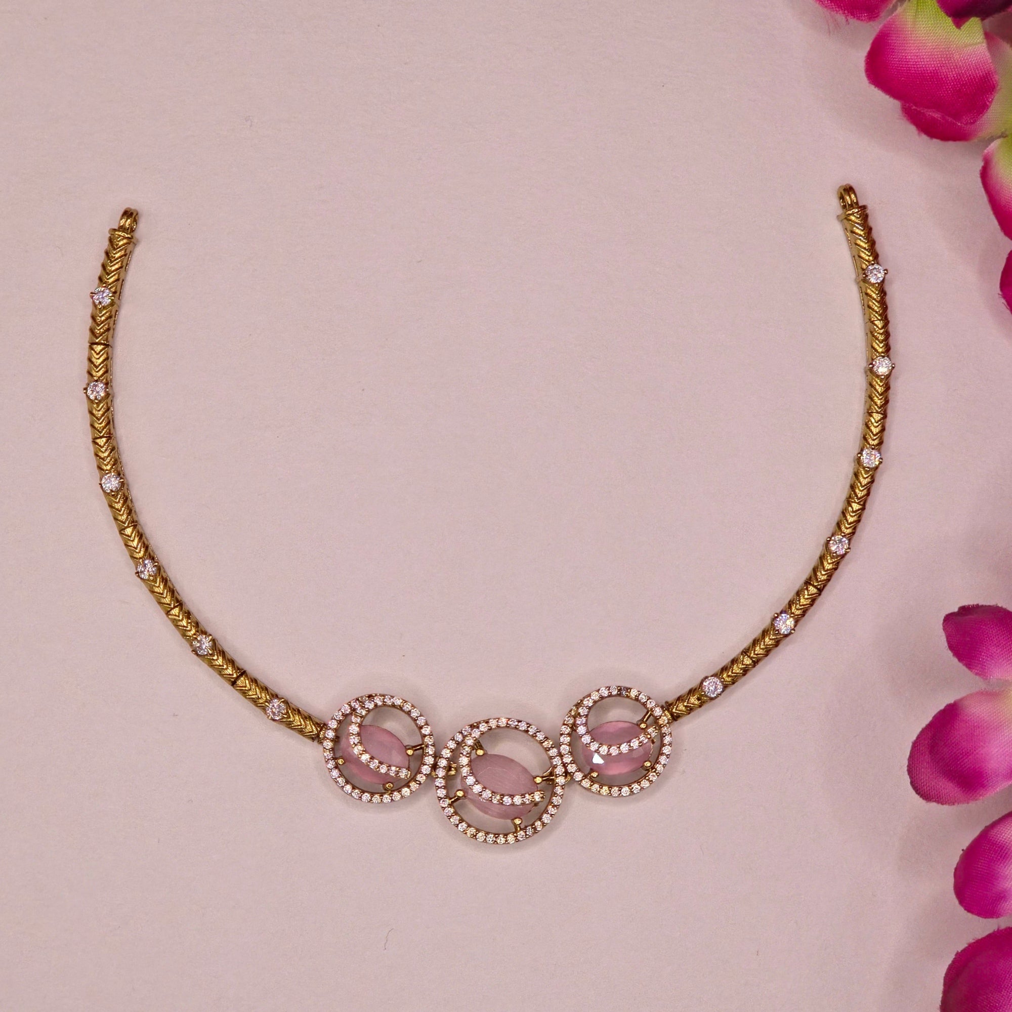 Elegant Pink Crystal Victorian Designer Necklace Set