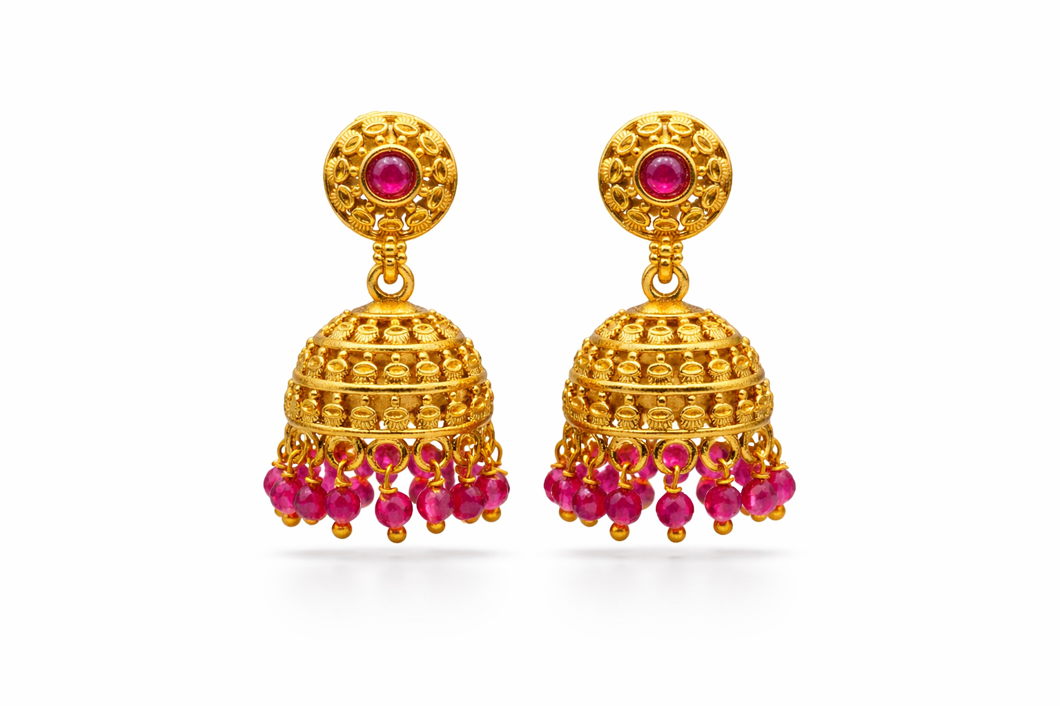 Antique Ruby Dome Jhumka Earrings (Small)