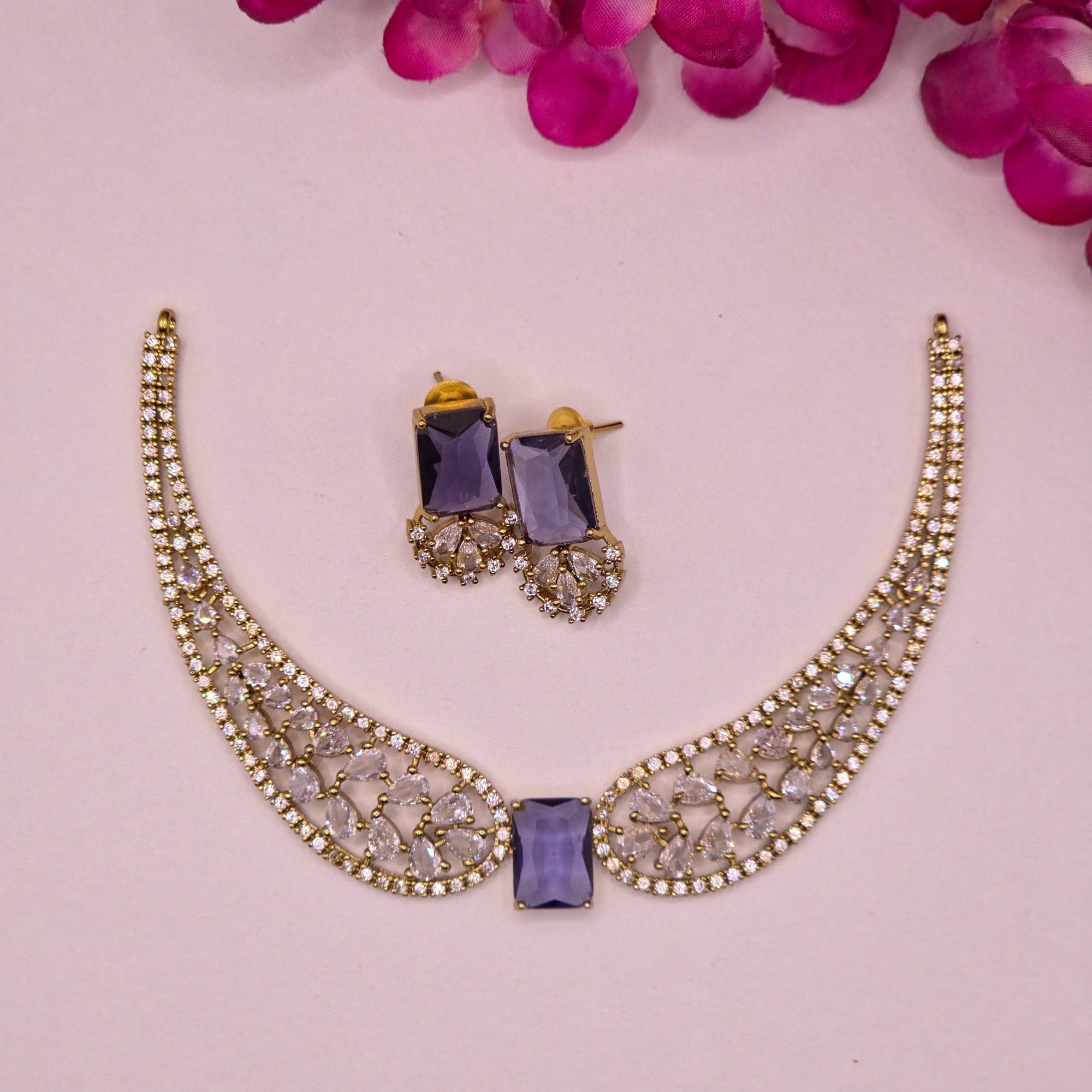 Amethyst CZ Premium Bridal Hasli Neckpiece