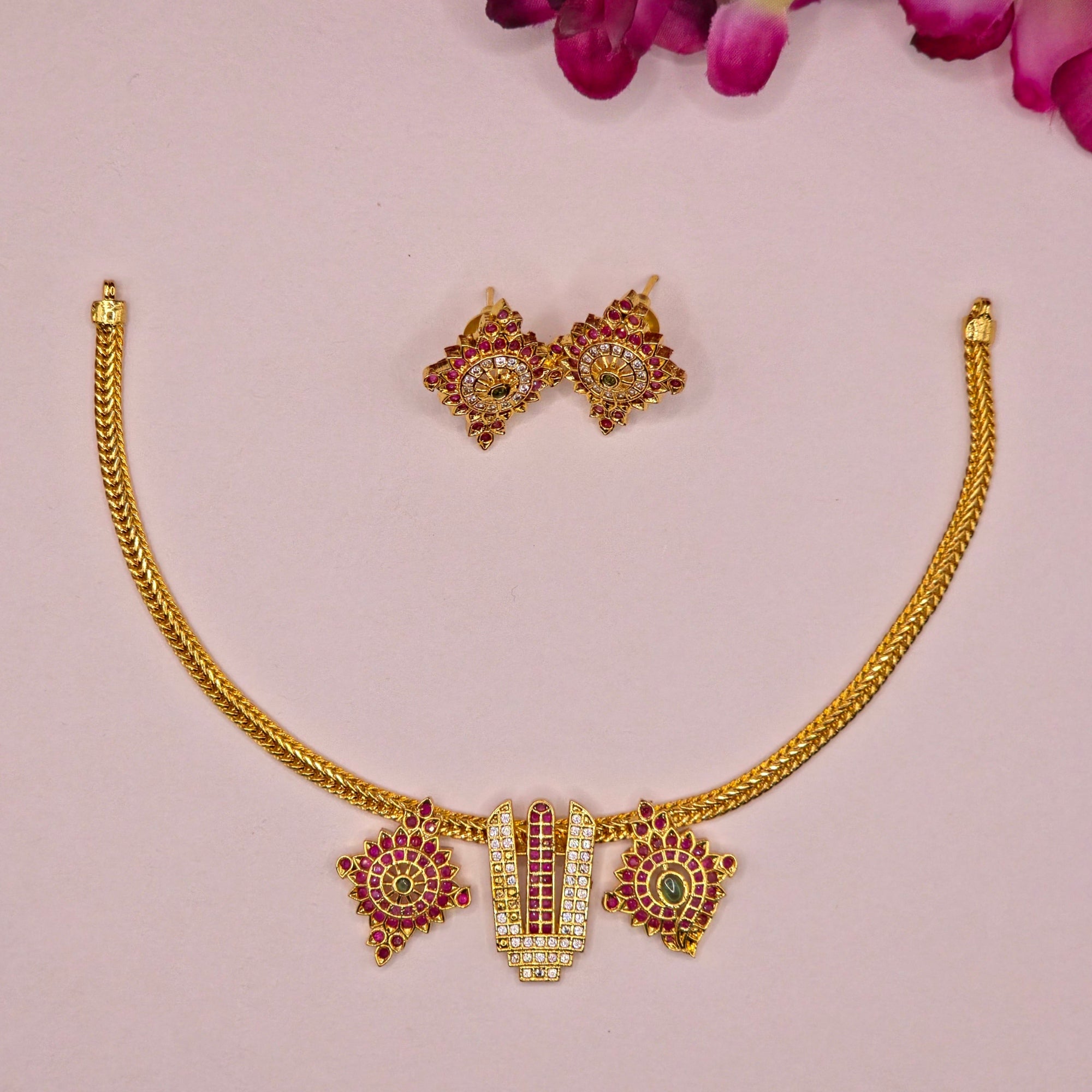 Temple Motif Gold Necklace Set