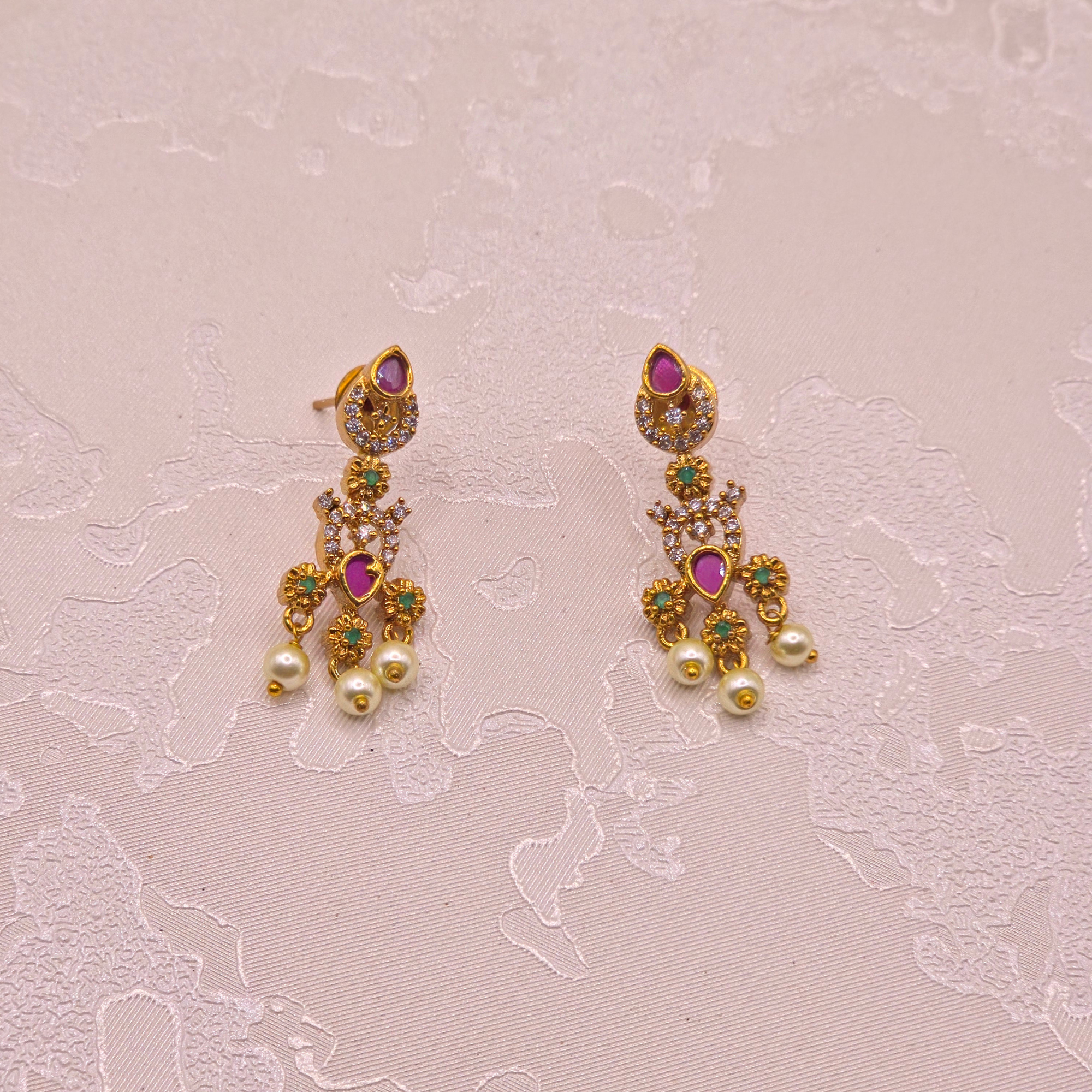 Ruby & Pearl Antique Gold Choker Set