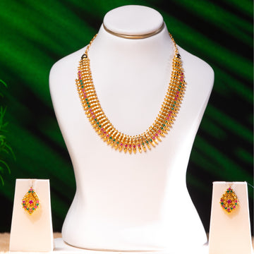 Ruby Emerald Gold Spike Fringe Collar Necklace Set