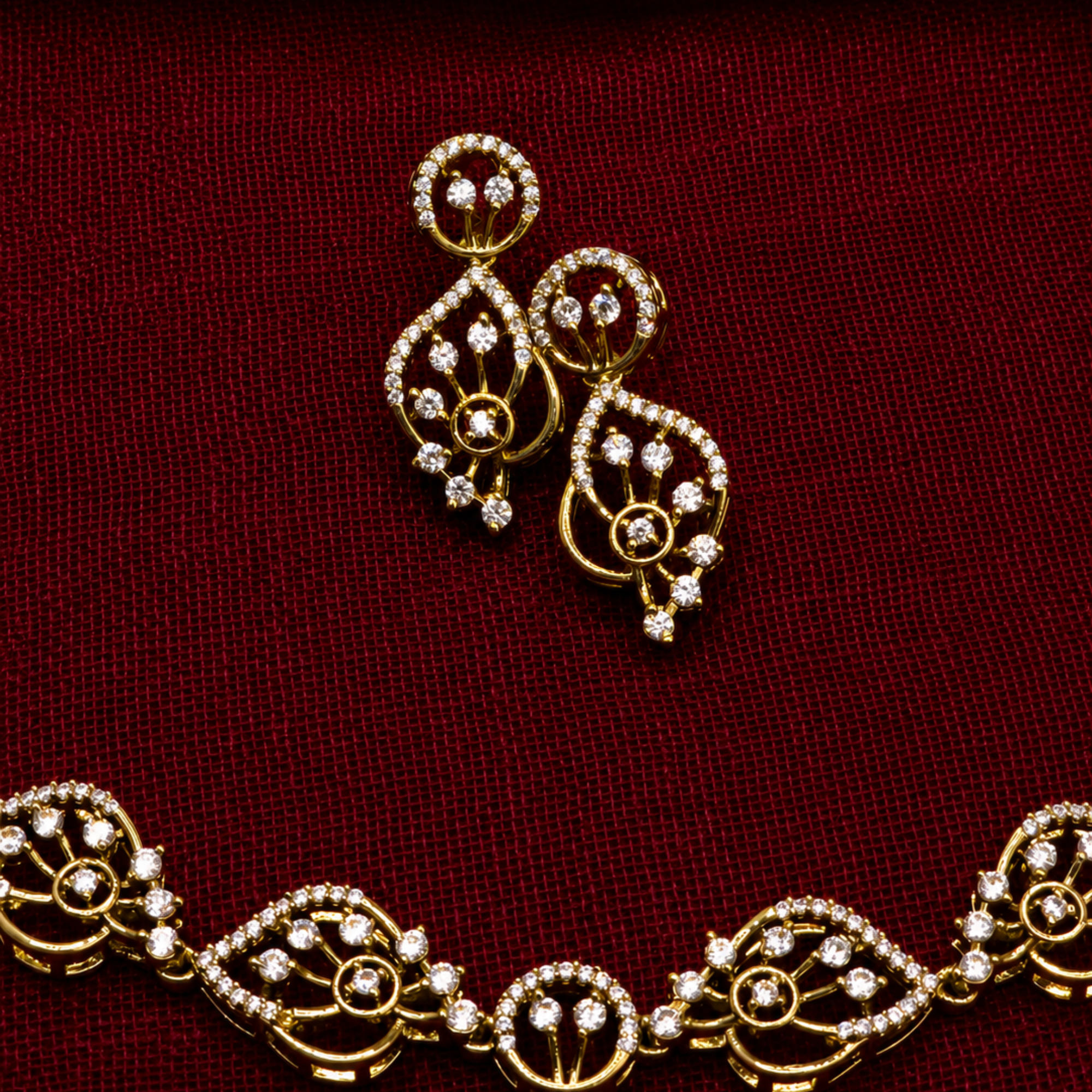 Elegant CZ Leaf Necklace Set