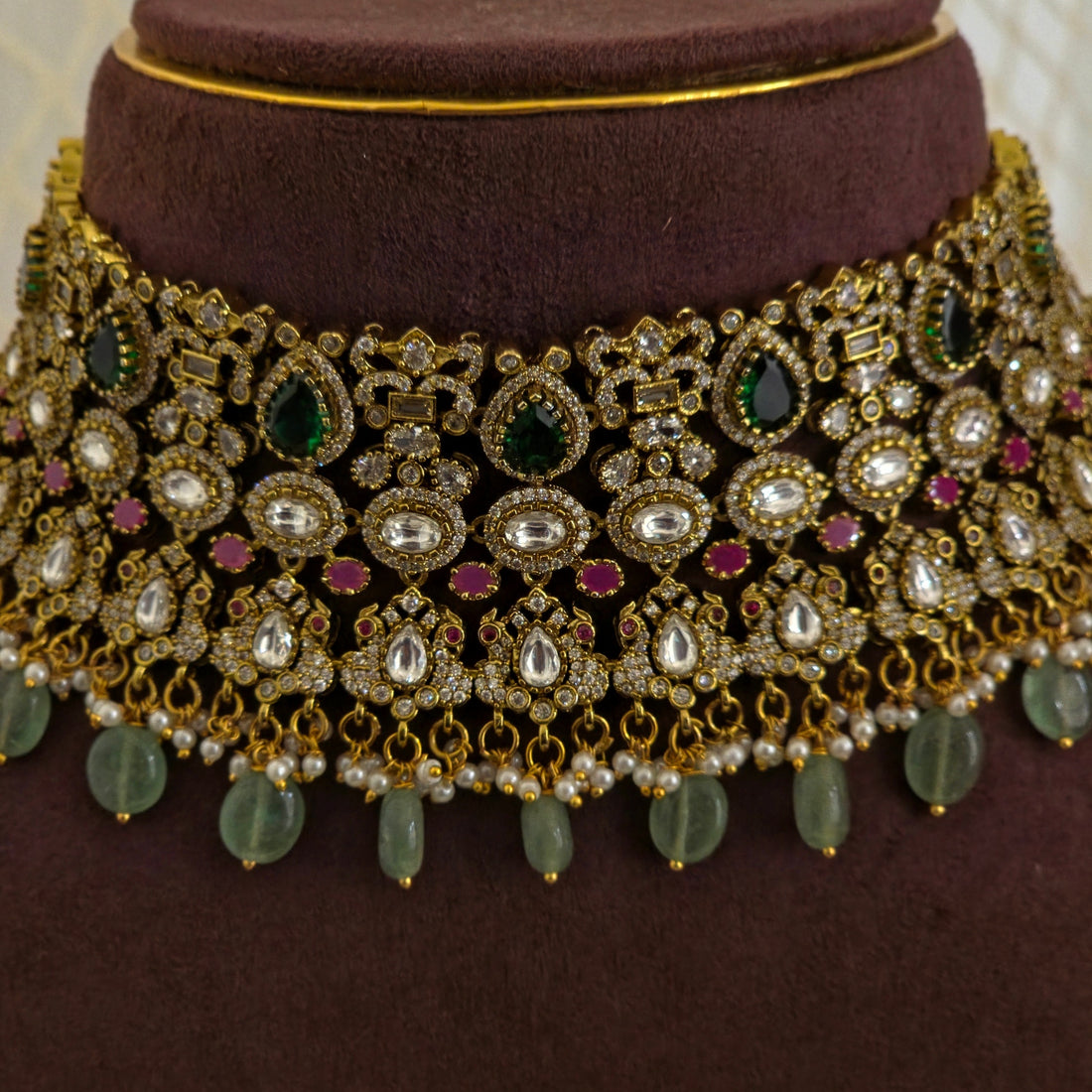 Grandeur Victorian Moissanite 4 Layer Bridal Choker Set