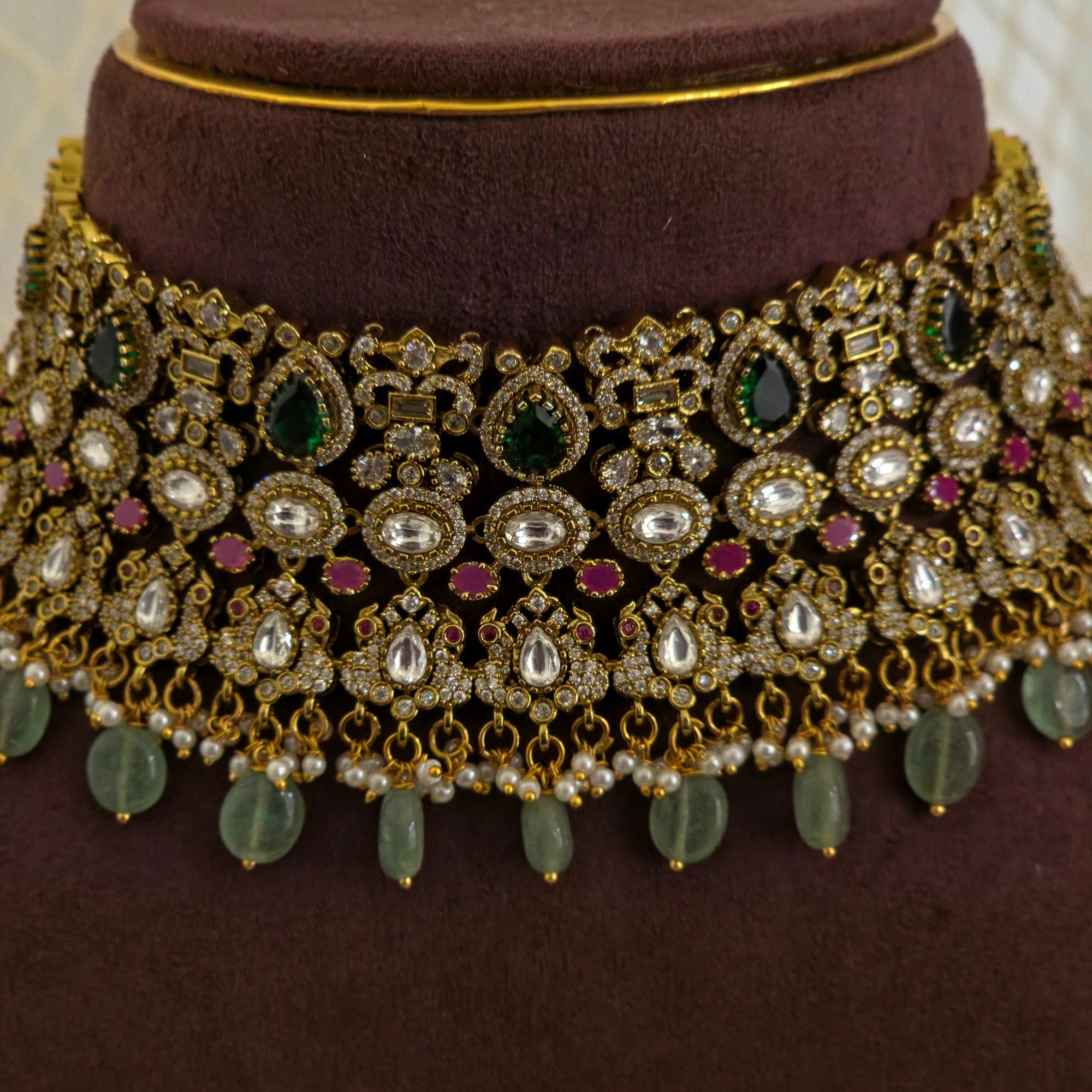 Grandeur Victorian Moissanite 4 Layer Bridal Choker Set
