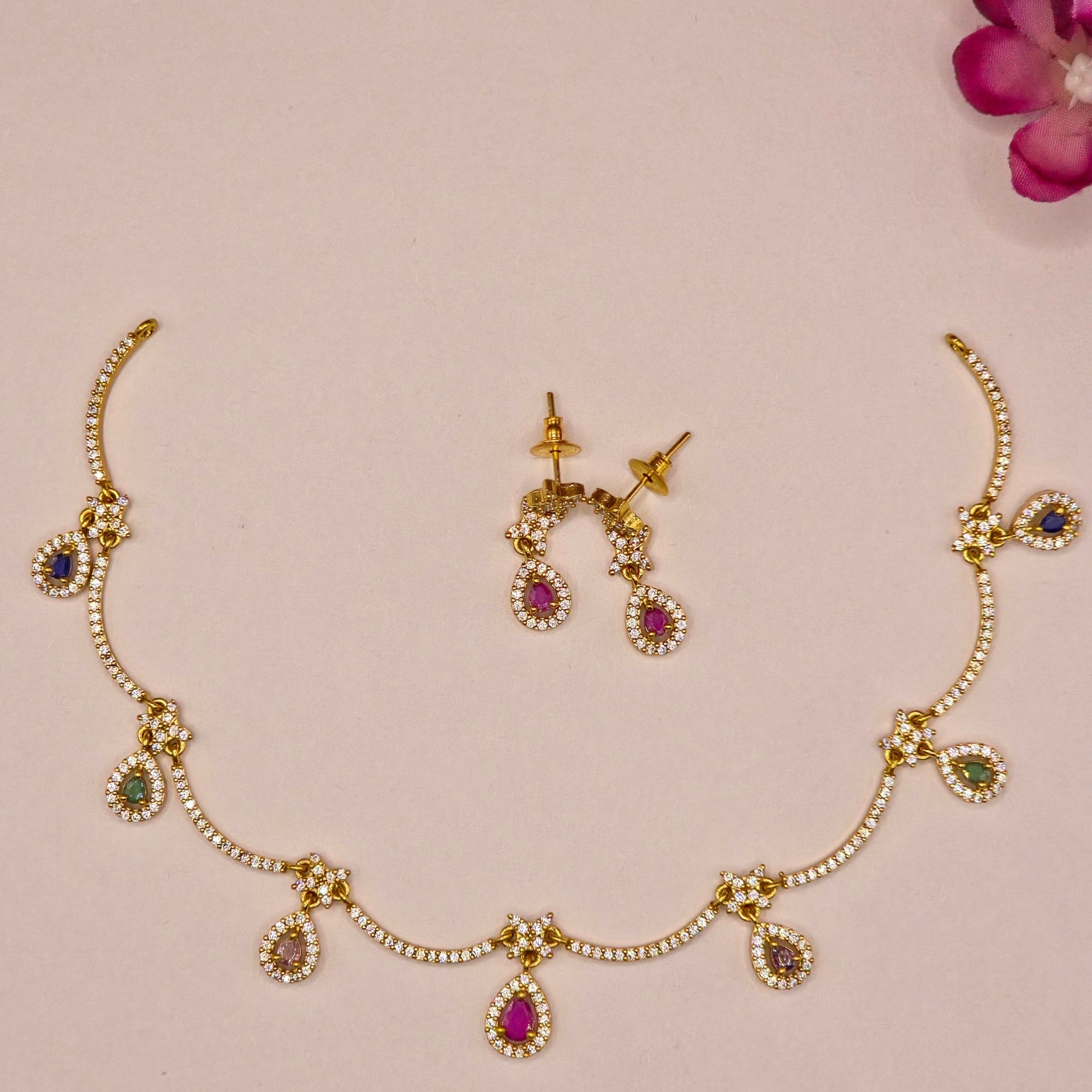CZ Multistone Teardrop Neckpiece Set