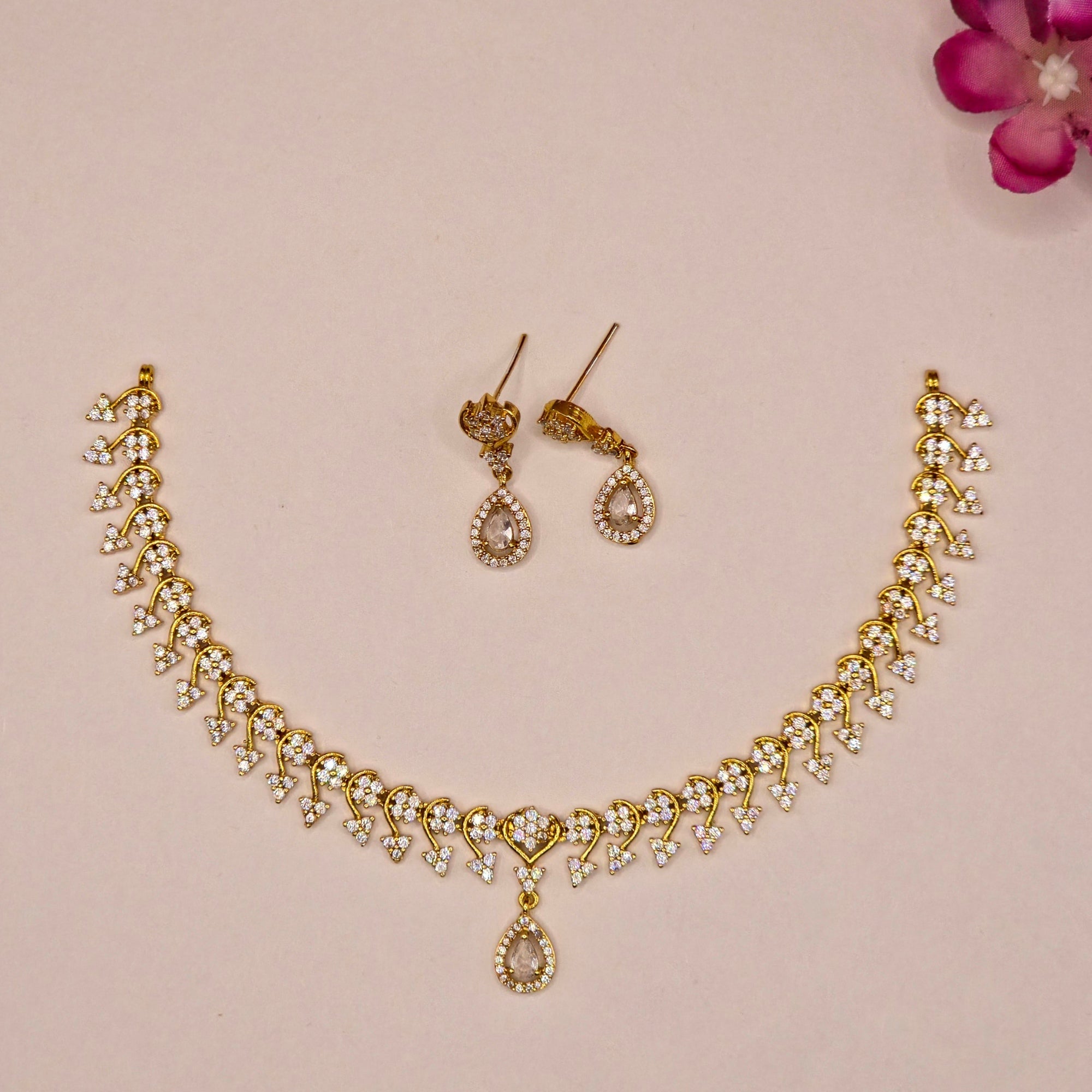 Royal Heart Drop CZ Necklace Set