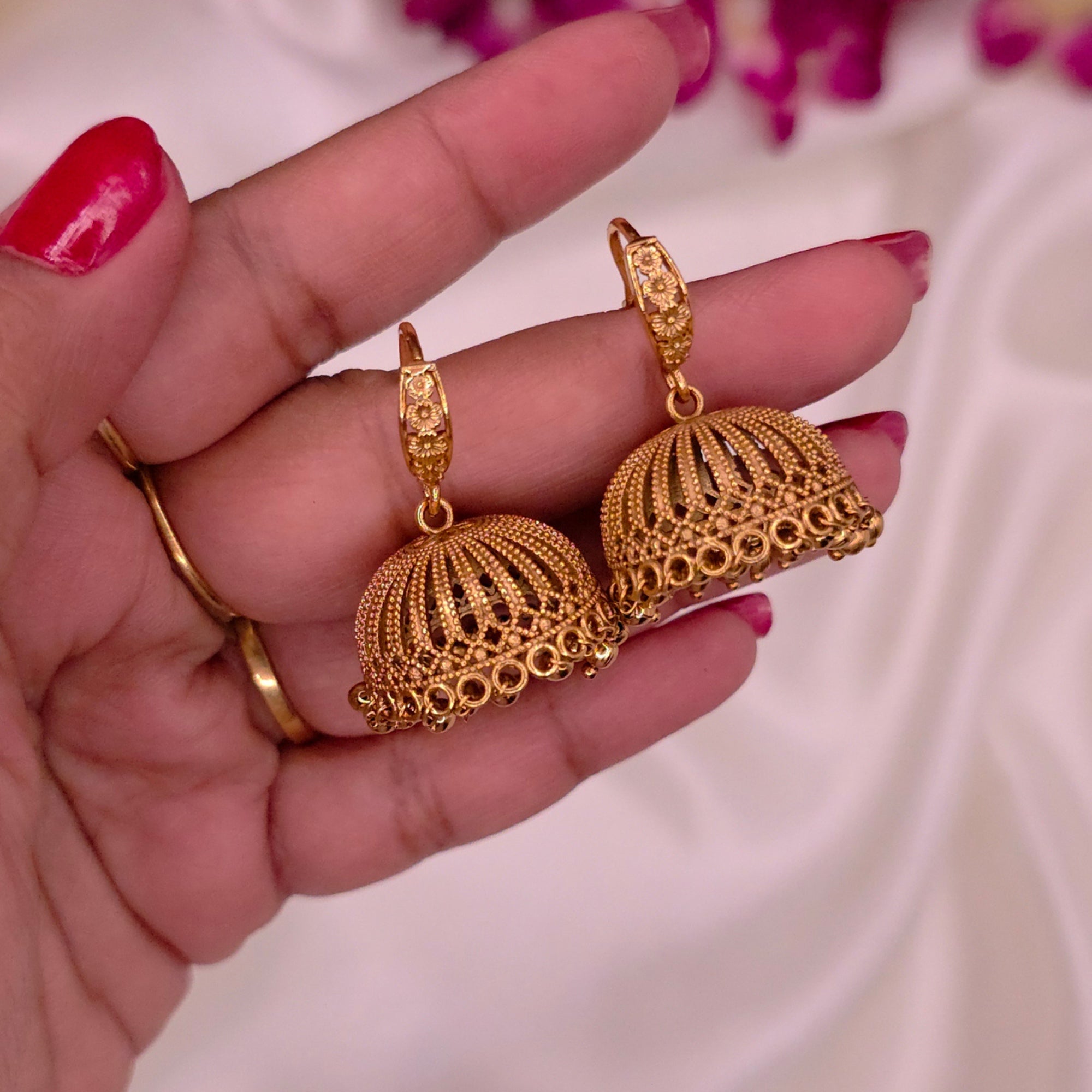 Vintage Floral Dome Jhumka Earrings