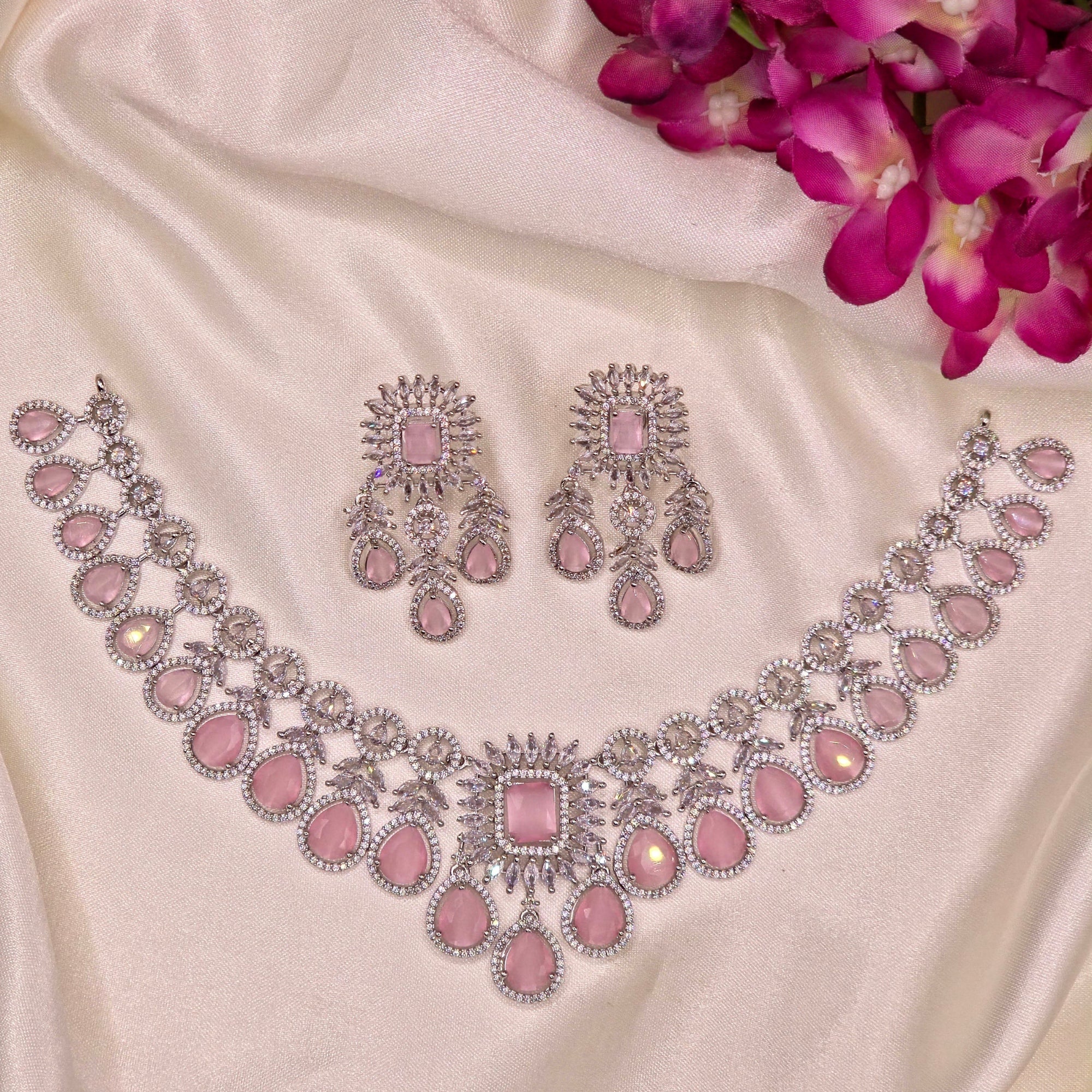 Elegant Pink Pastel Grand CZ Bridal set / Party wear