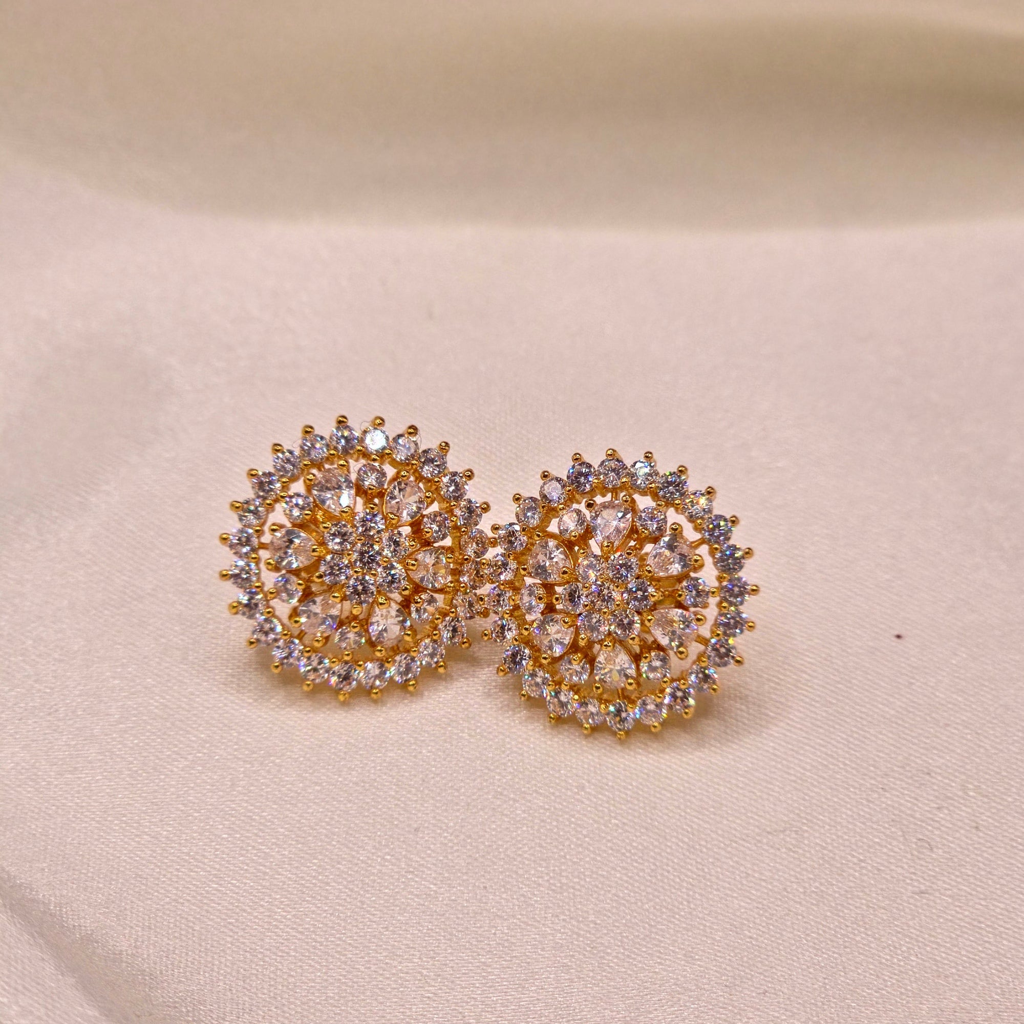 Crystal Bloom CZ Stud Earrings