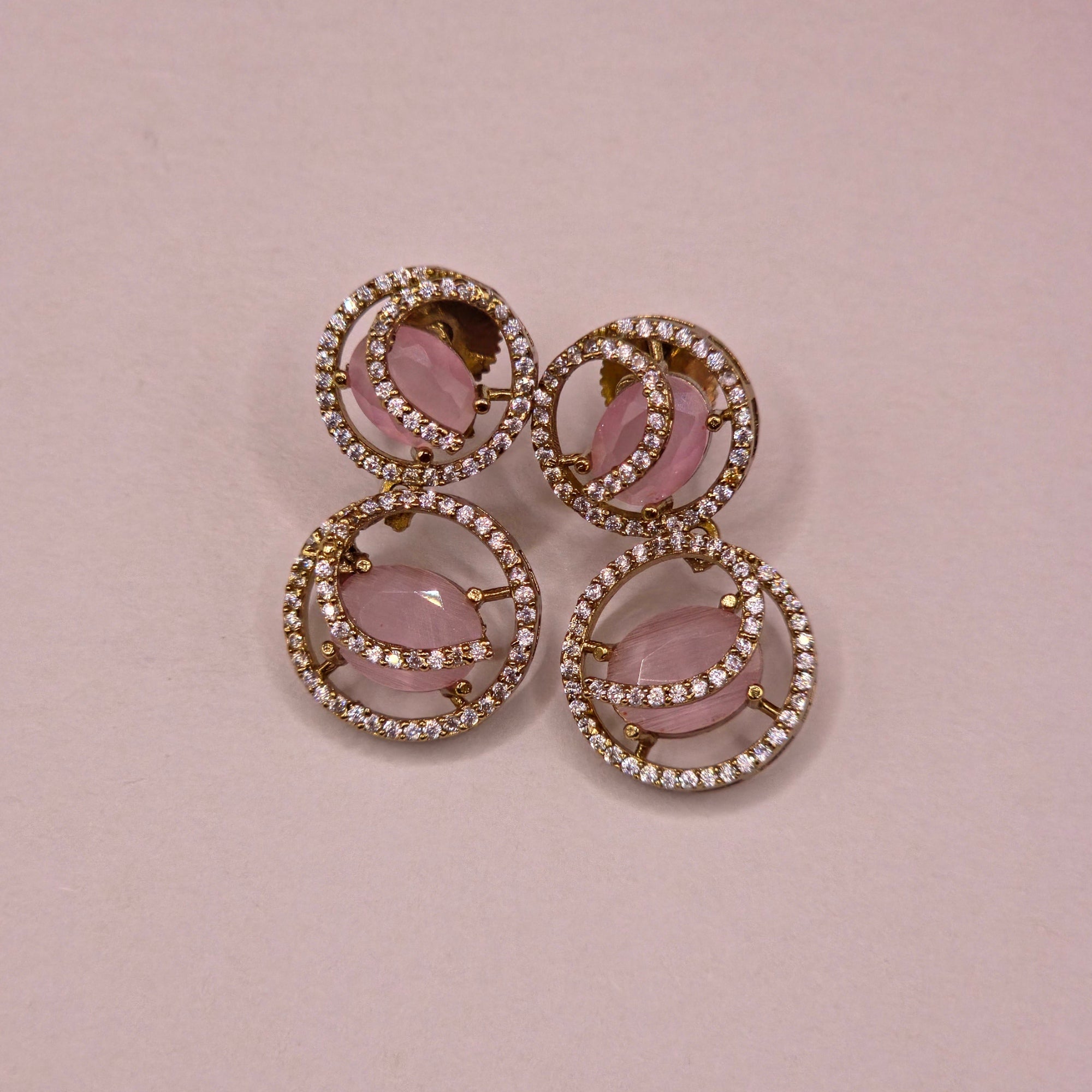 Elegant Pink Crystal Victorian Designer Necklace Set
