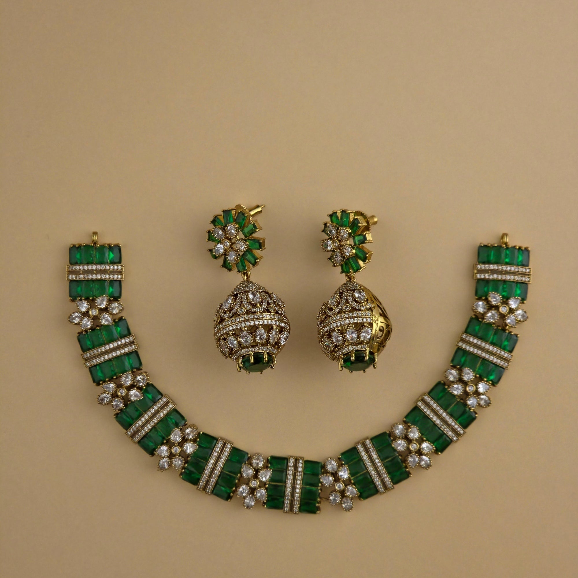 Royal Emerald Victorian Floral CZ NeckSet