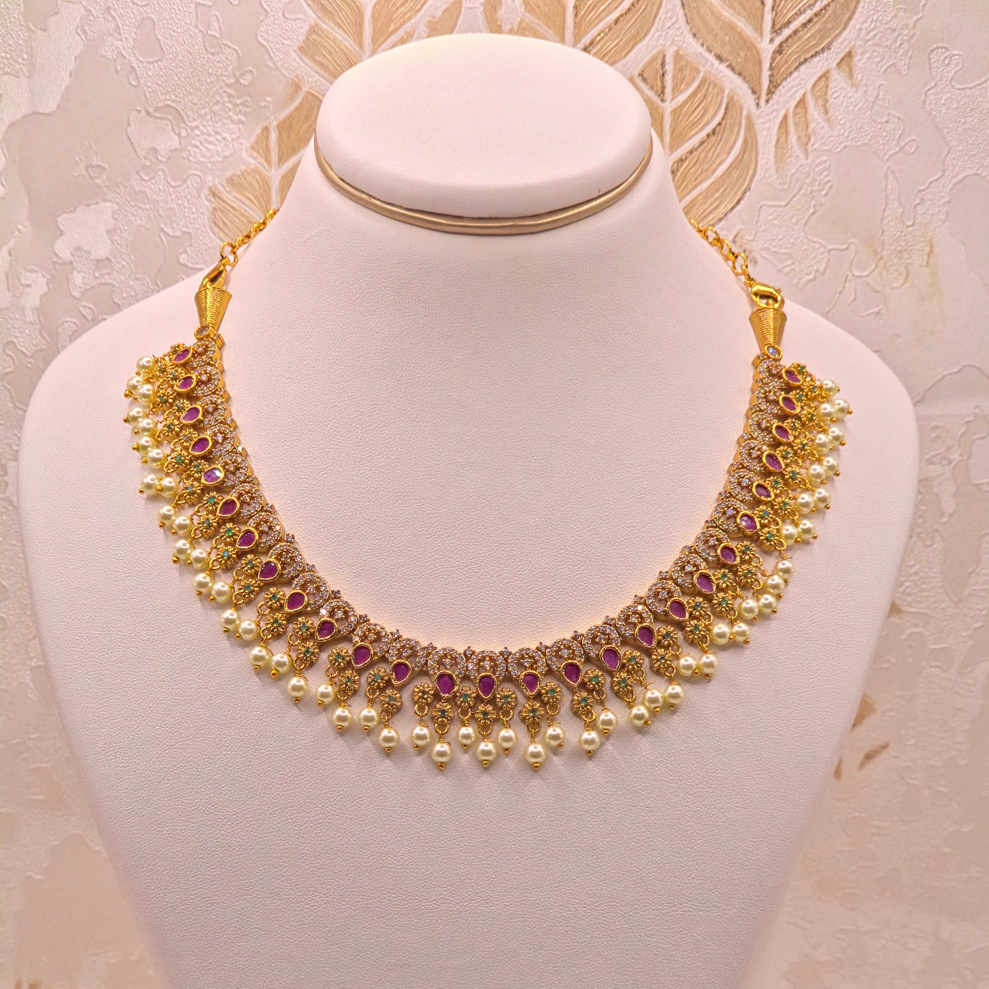 Ruby & Pearl Antique Gold Choker Set