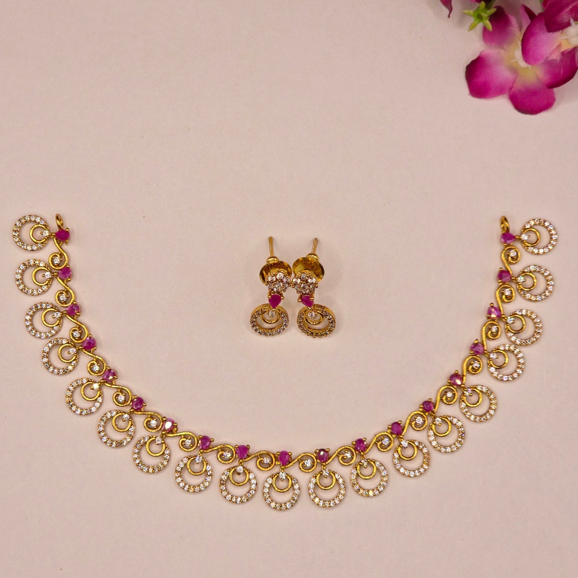 Ruby Swirl CZ Necklace Set