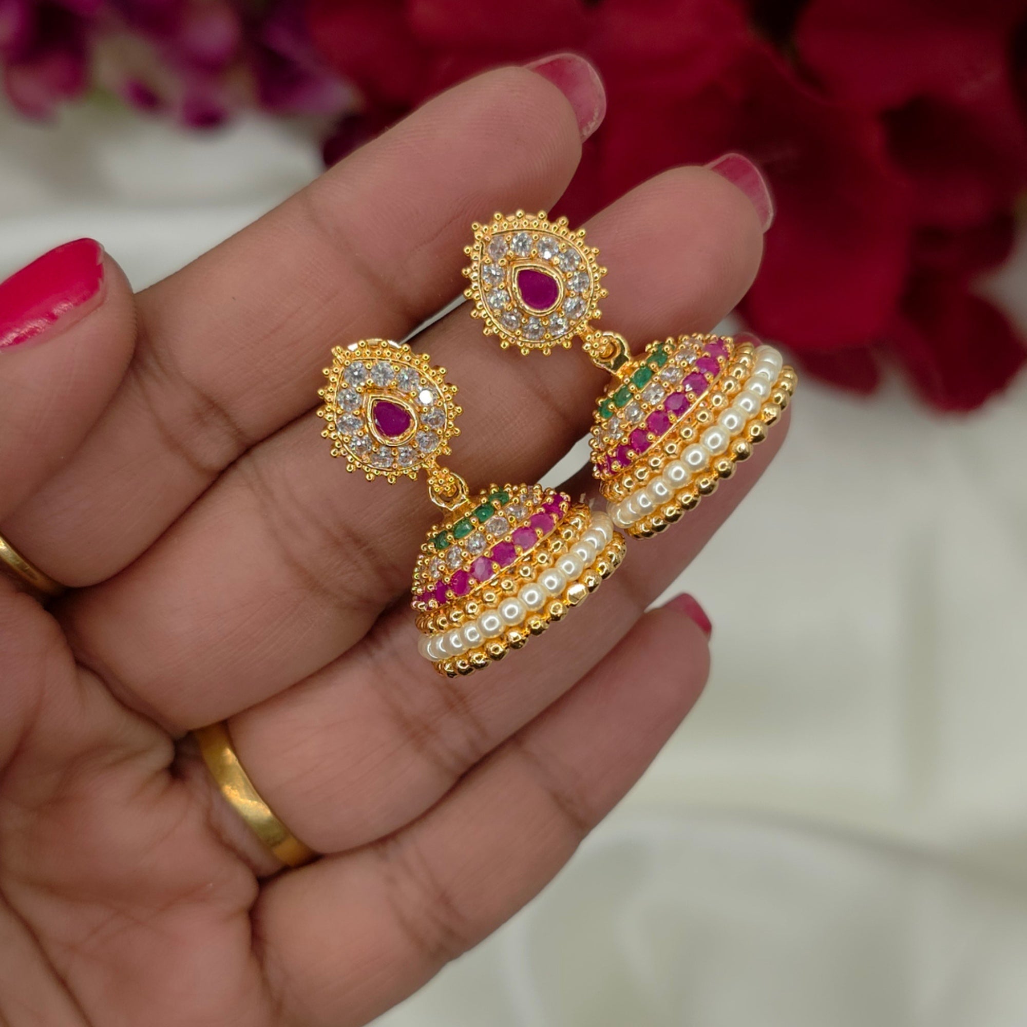 Kundan Pearl Jhumka Earrings