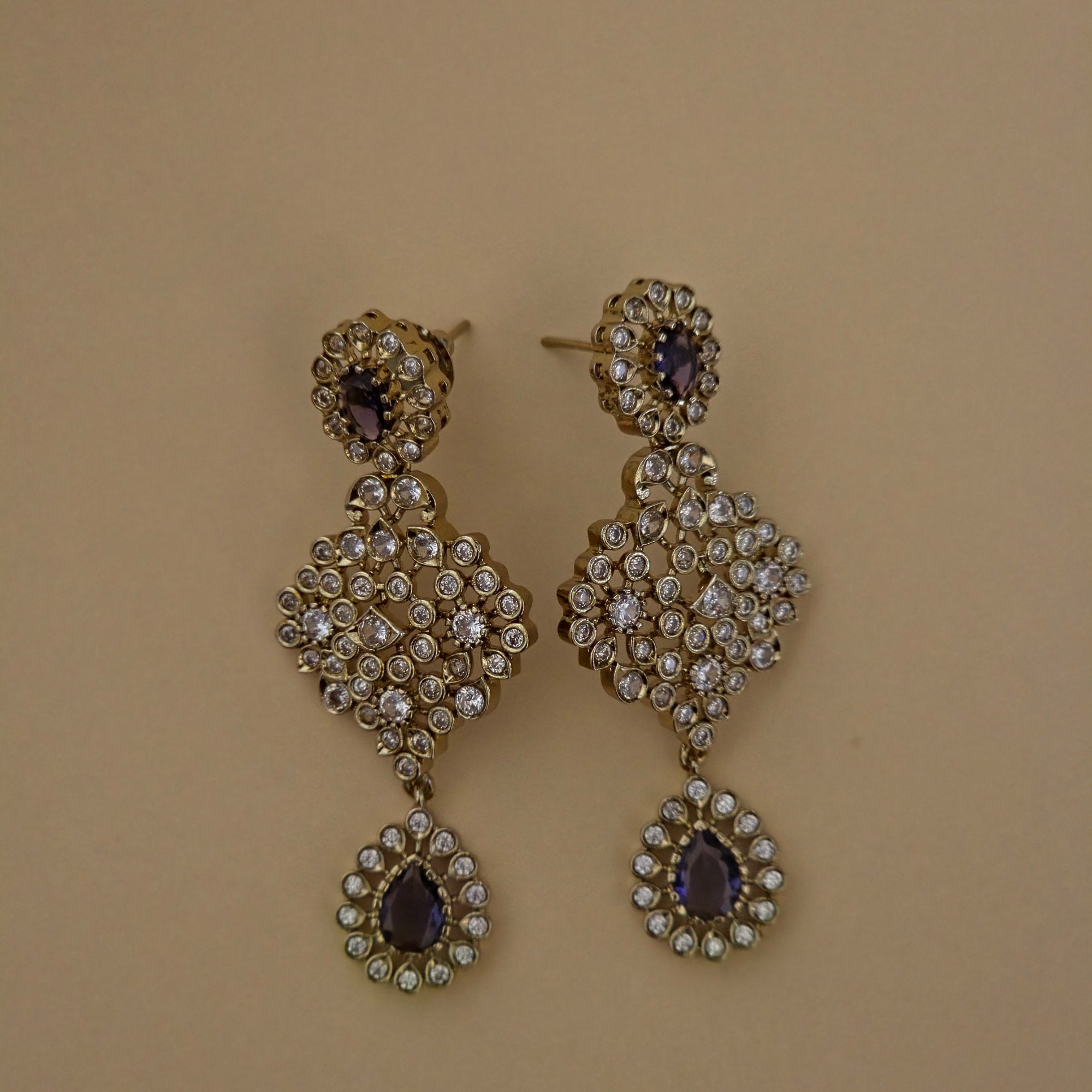 Grand Victorian 3 Layer Purple Drop Neckpiece with Earring