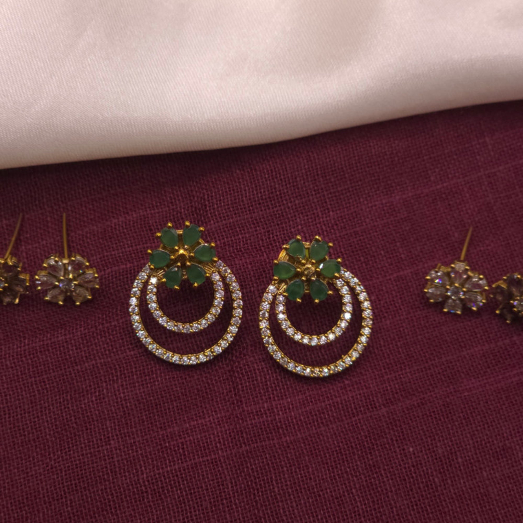 Floral CZ Stud Earrings Combo Set (Set of 5)