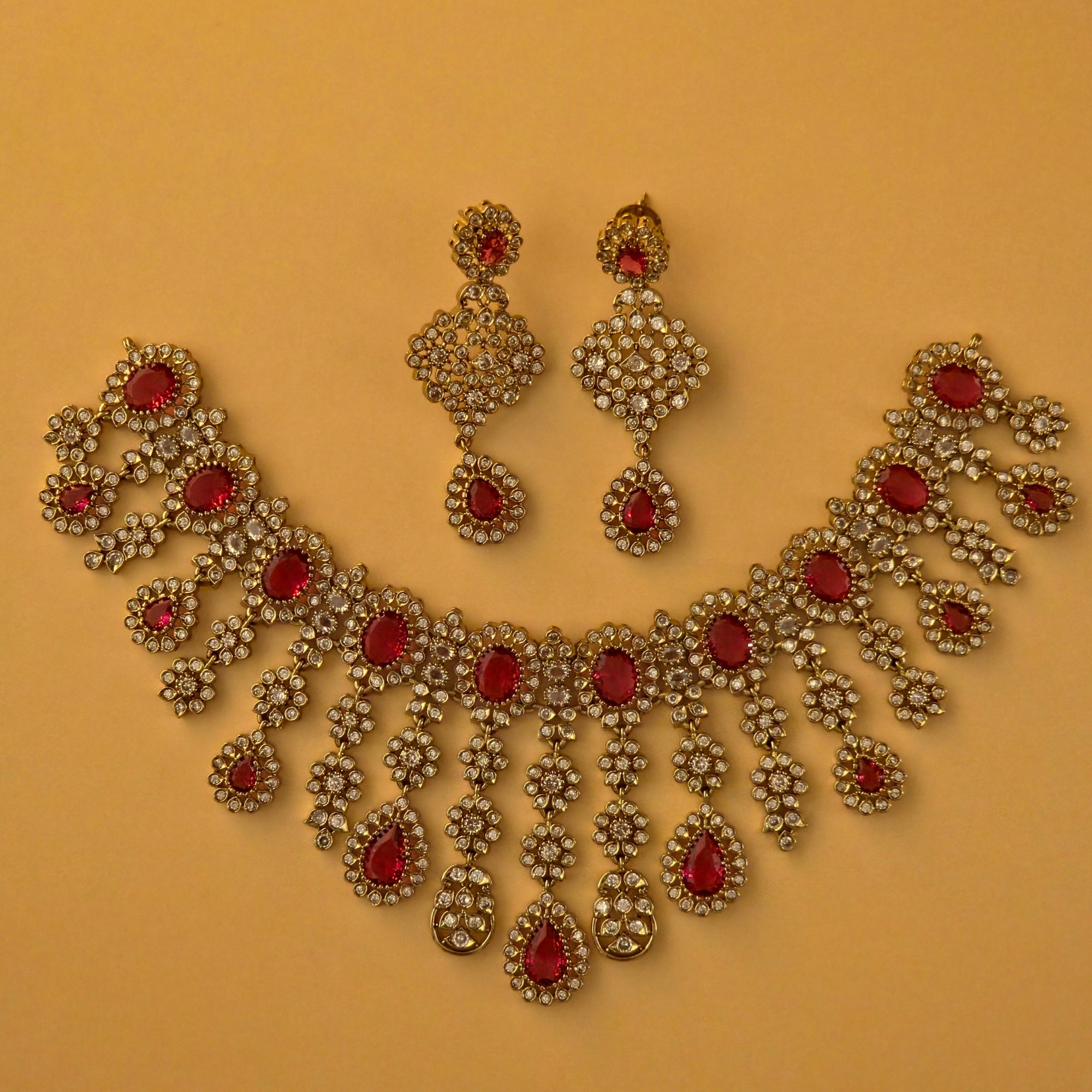 Ruby Red Victorian Kundan Bridal Choker Set