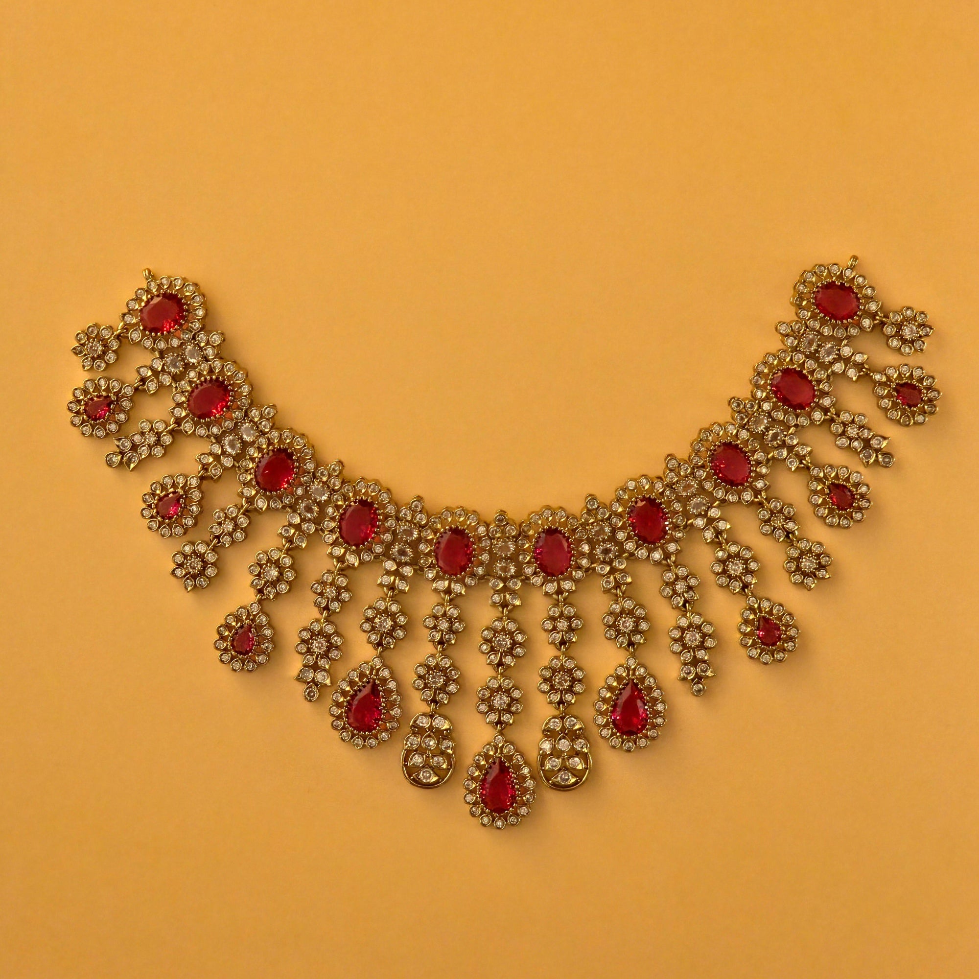Ruby Red Victorian Kundan Bridal Choker Set