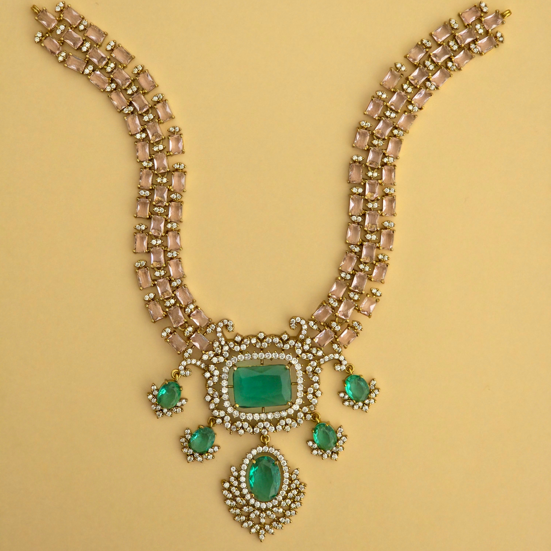 Pastel Blush CZ Diamond Necklace Set