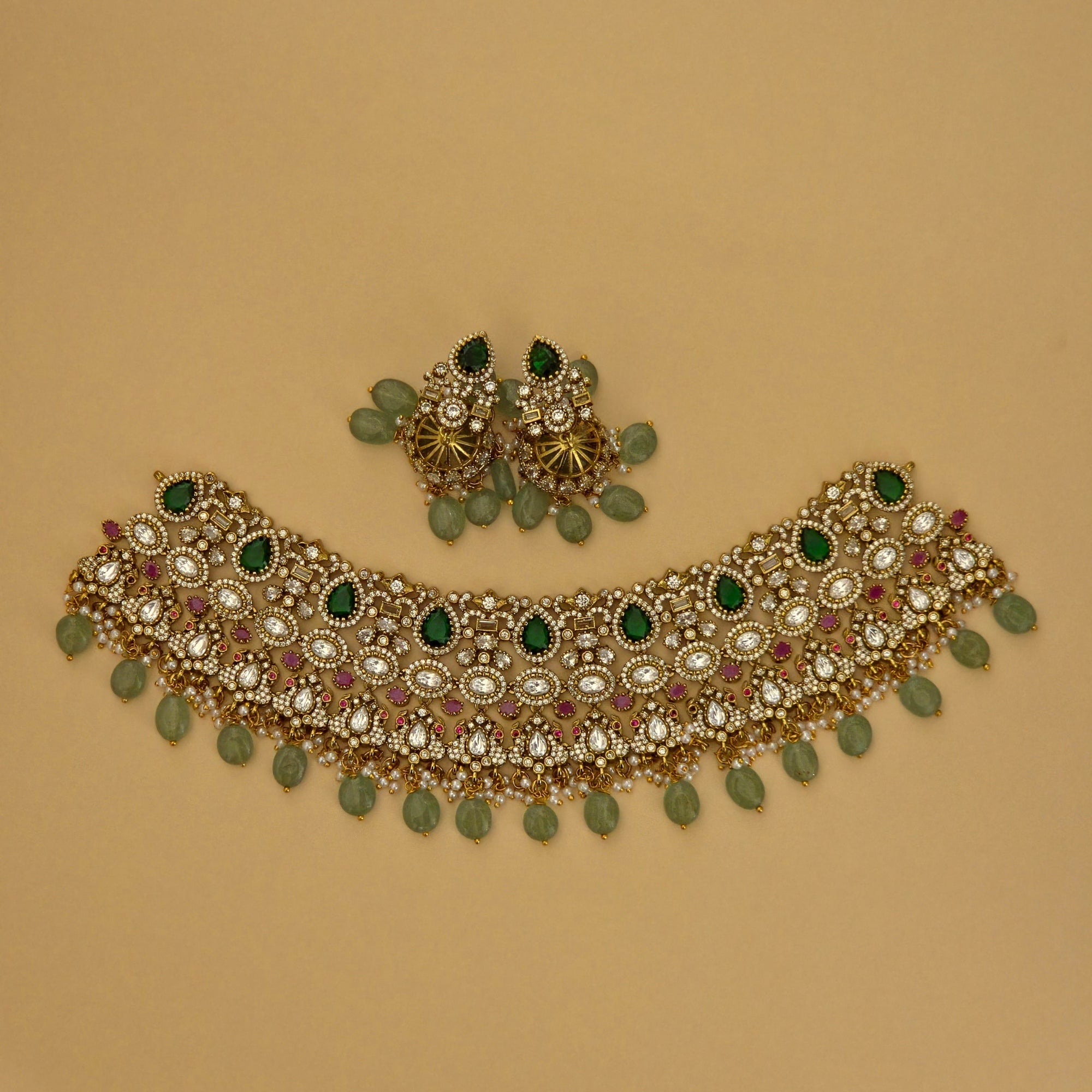 Grandeur Victorian Moissanite 4 Layer Bridal Choker Set